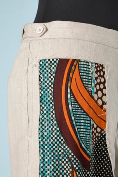 Trousers in beige linen mix with printed cotton wax Comme des Garçons Shirt