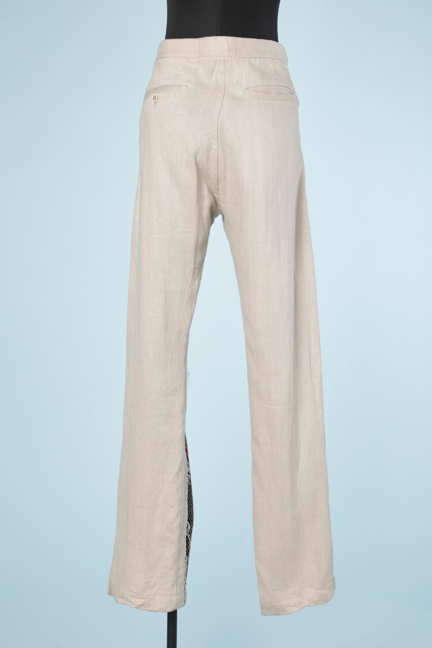 Trousers in beige linen mix with printed cotton wax Comme des Garçons Shirt  In Excellent Condition For Sale In Saint-Ouen-Sur-Seine, FR