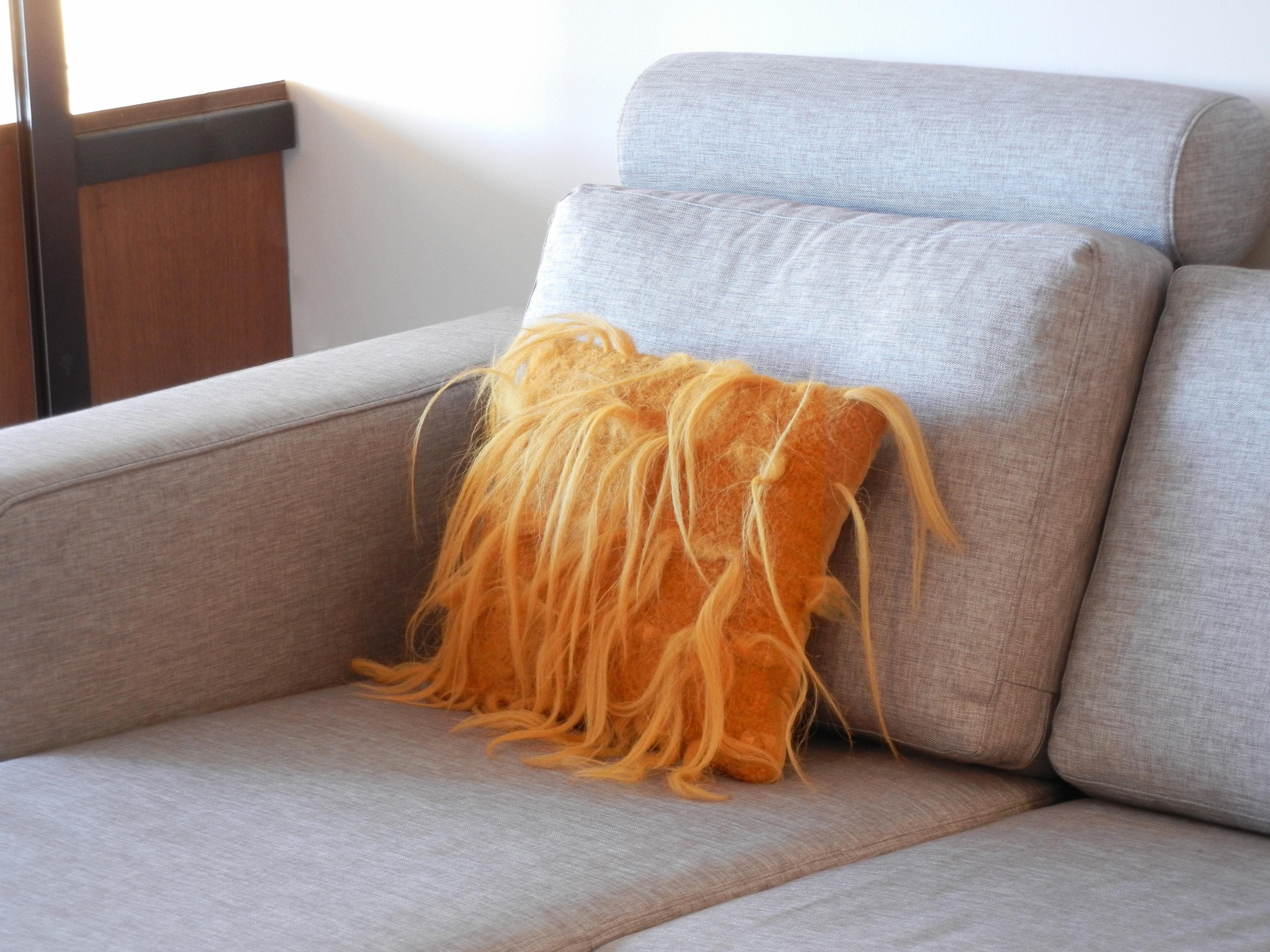 Trousseau Handwoven Felted Natural Orange Pillow In Excellent Condition For Sale In New York, NY