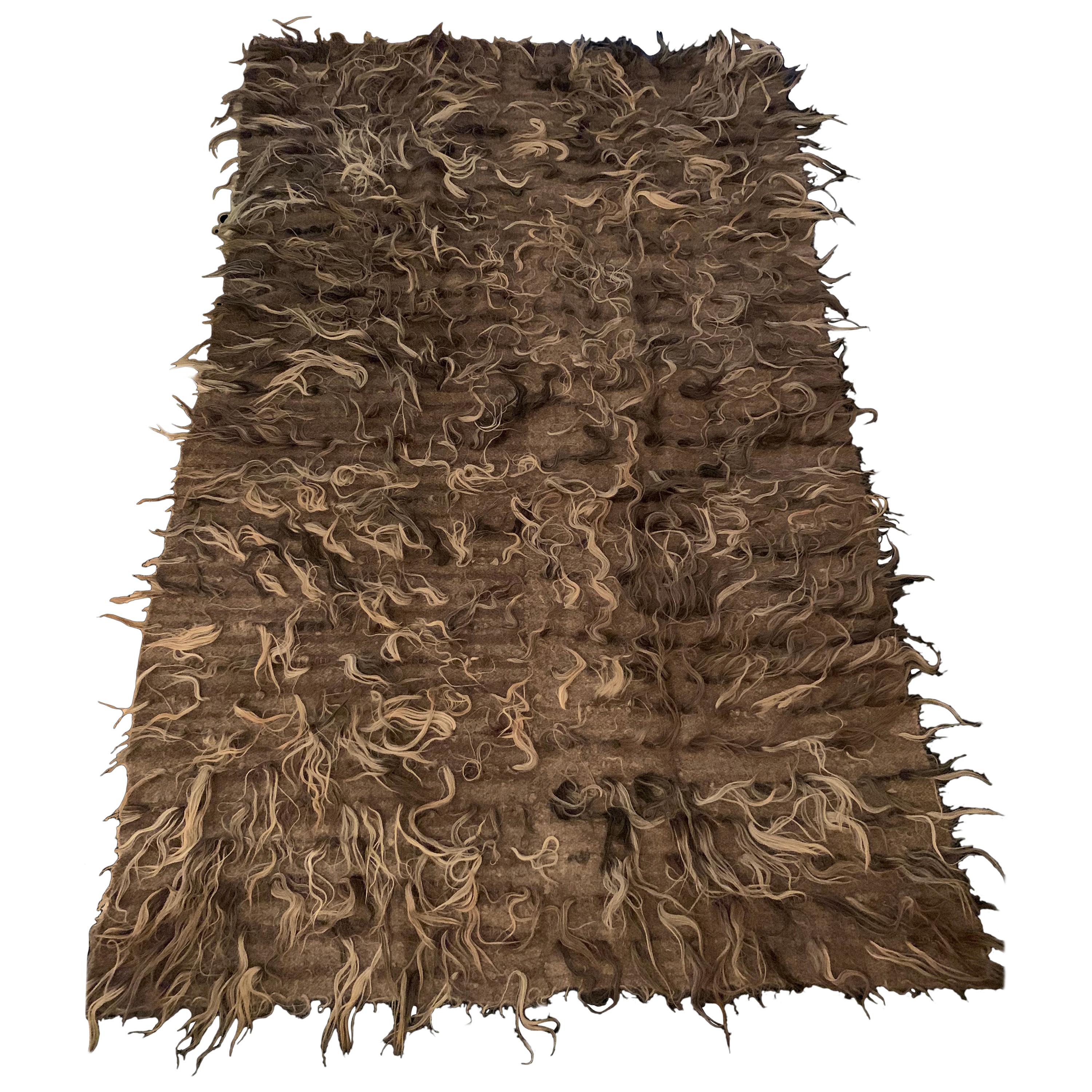 Trousseau Handwoven Felted Natural Taupe Wool Rug For Sale