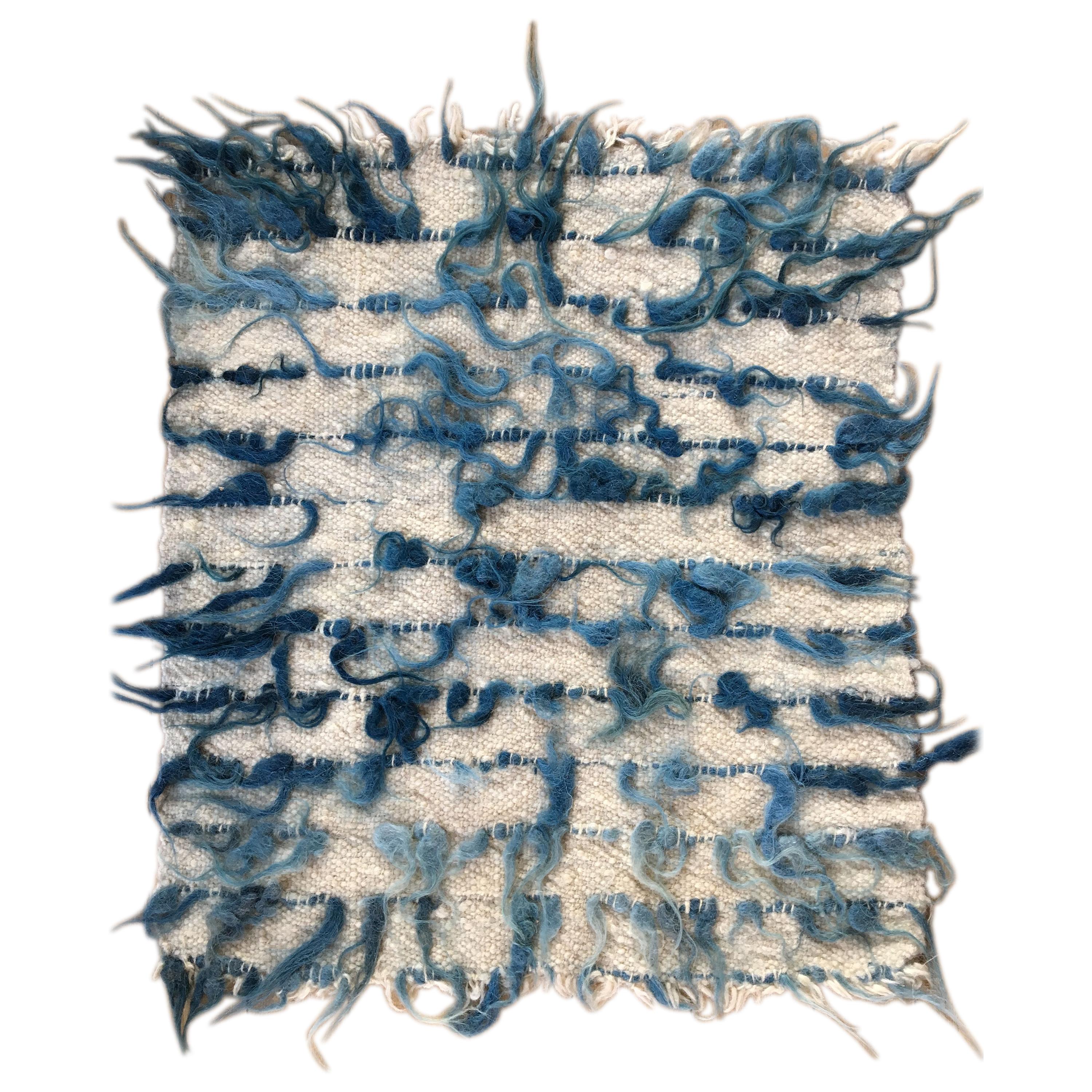 White and Blue (+ custom colors) Trousseau Handwoven Felted Organic Wool Rug For Sale