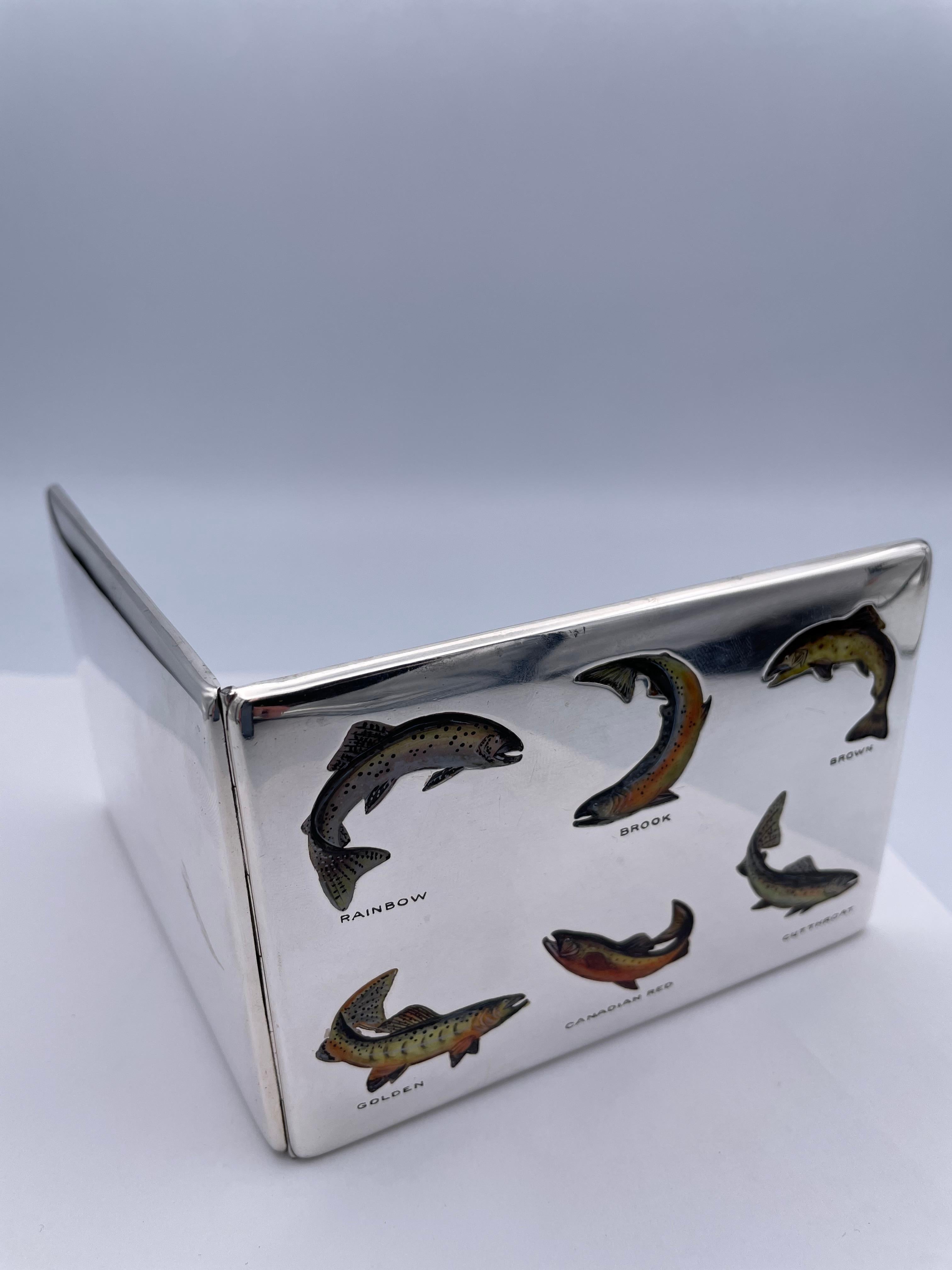 Antikes Sterling- und Emaille-Fischgehäuse „