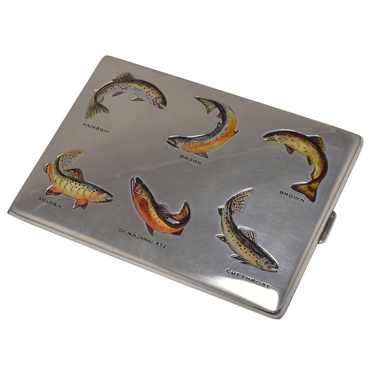 Antikes Sterling- und Emaille-Fischgehäuse „"Trout“ im Angebot