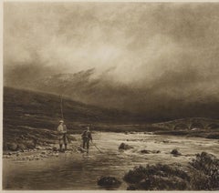 "Trout Fishing" by Douglas Adams, Signed Artist Proof, Antique Lithograph, 1893