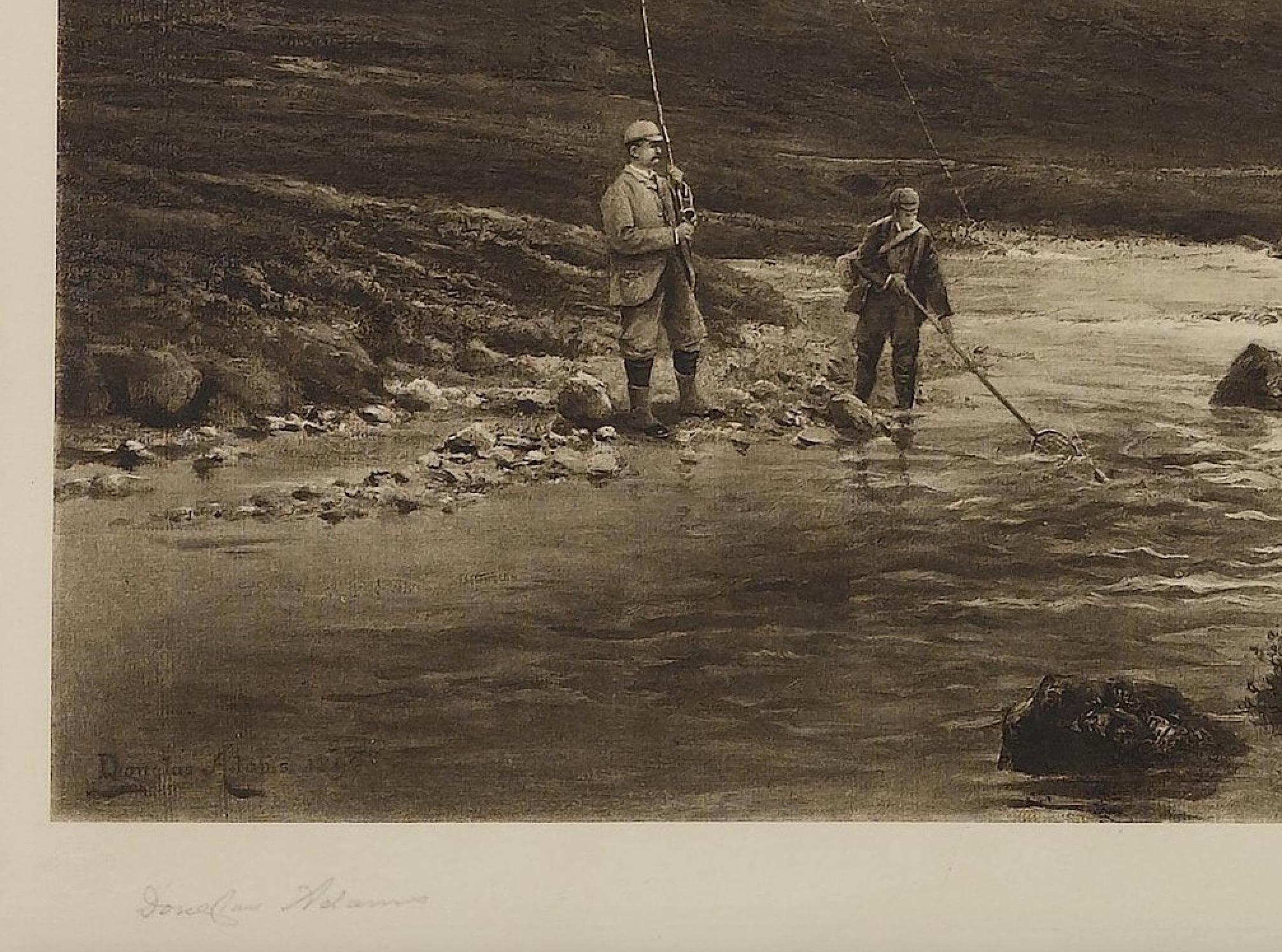 „Trout Fishing“ von Douglas Adams, signiert vom Künstler Proof, antike Lithographie, 1893 im Zustand „Gut“ im Angebot in Colorado Springs, CO