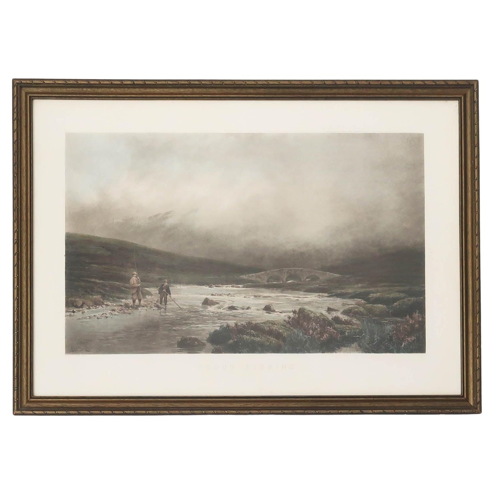Trout Fishing in Scotland, Antique Print After Douglas Adams, Dated 1893