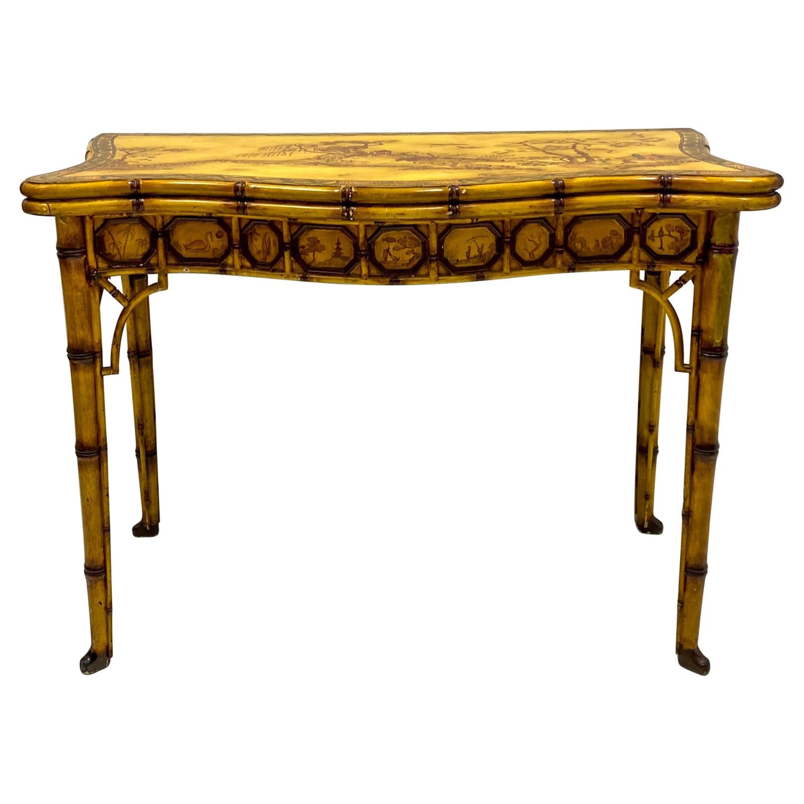 Trouvailles French Chinoiserie Faux Bamboo Game or Console Table