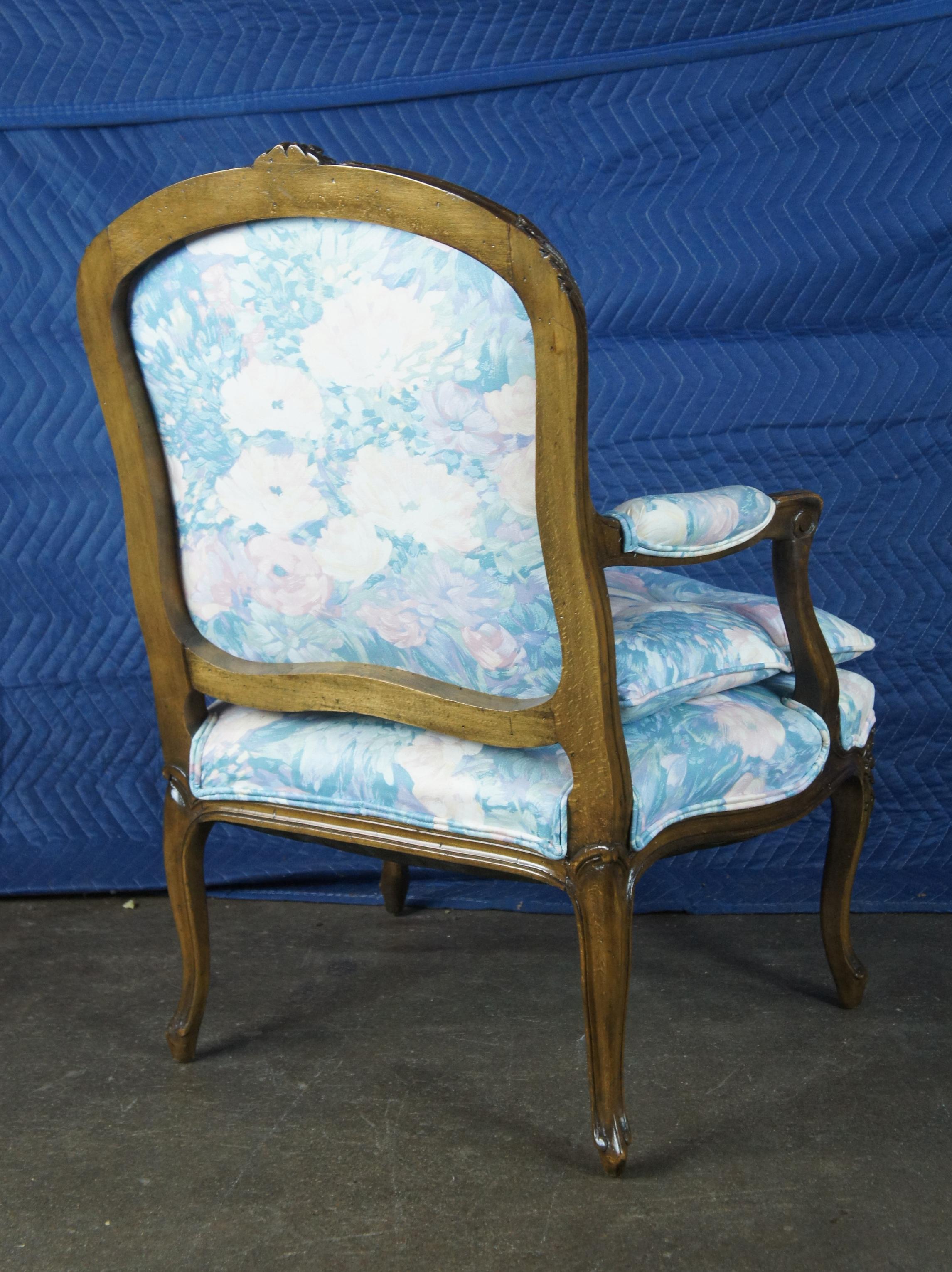 Trouvailles French Louis XVI Walnut Fauteuil Serpentine Club Lounge Arm Chair In Good Condition In Dayton, OH