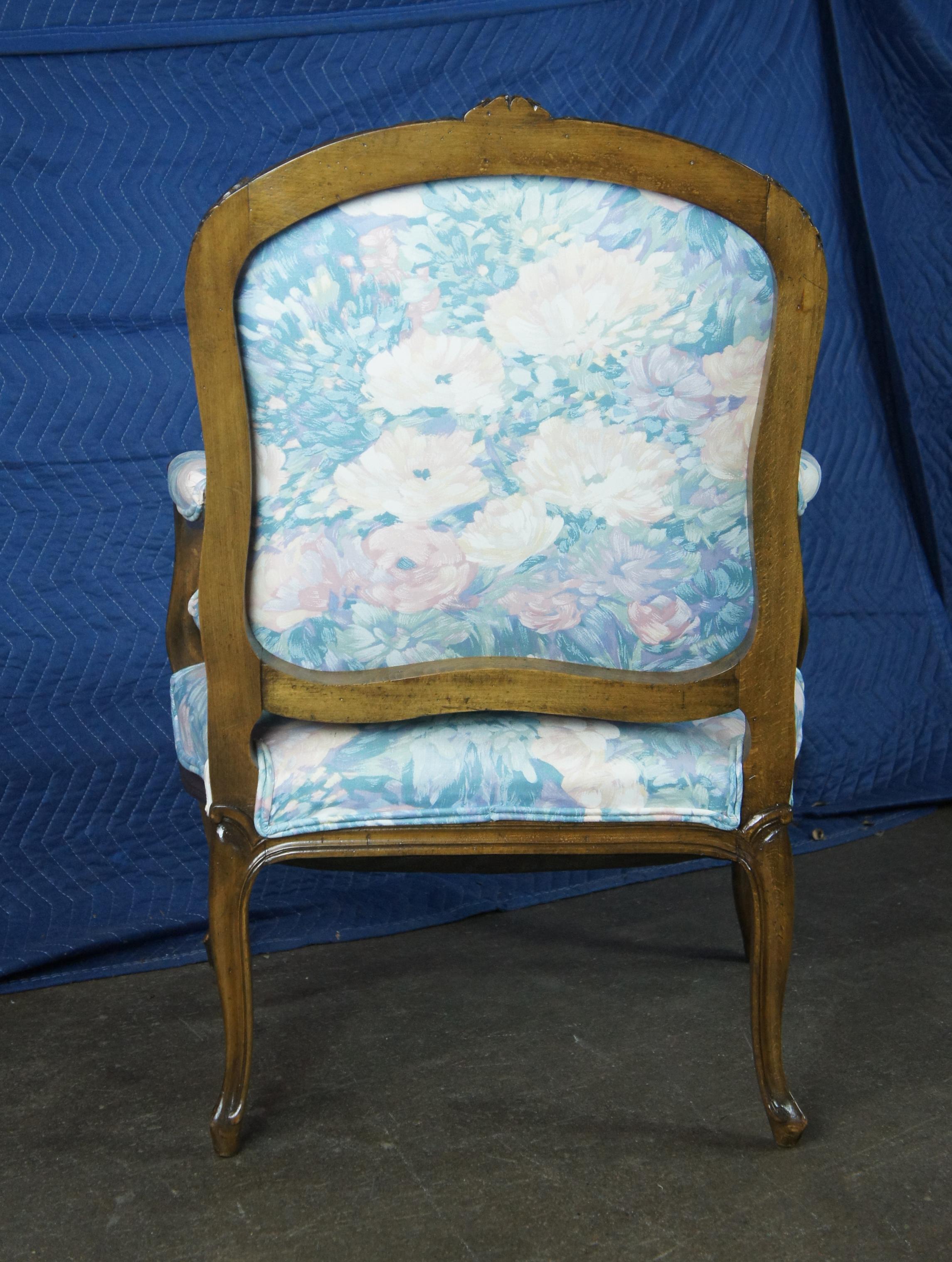 20th Century Trouvailles French Louis XVI Walnut Fauteuil Serpentine Club Lounge Arm Chair