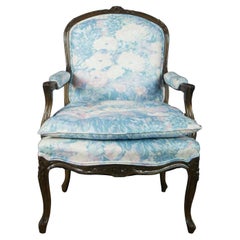 Trouvailles French Louis XVI Walnut Fauteuil Serpentine Club Lounge Arm Chair