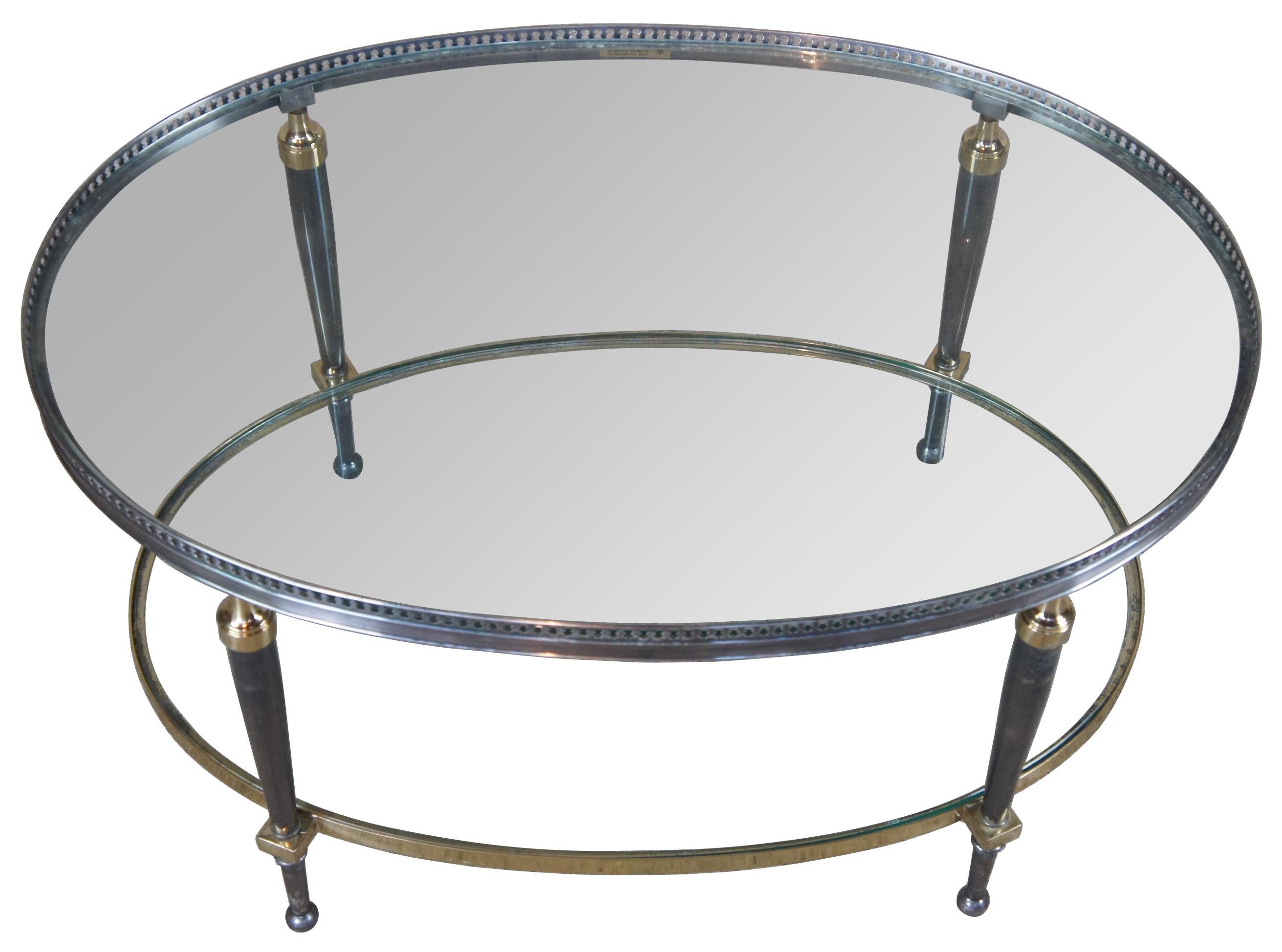 Trouvailles Hollywood Regency Silver & Brass Oval Glass Top Coffee Table In Good Condition In Dayton, OH