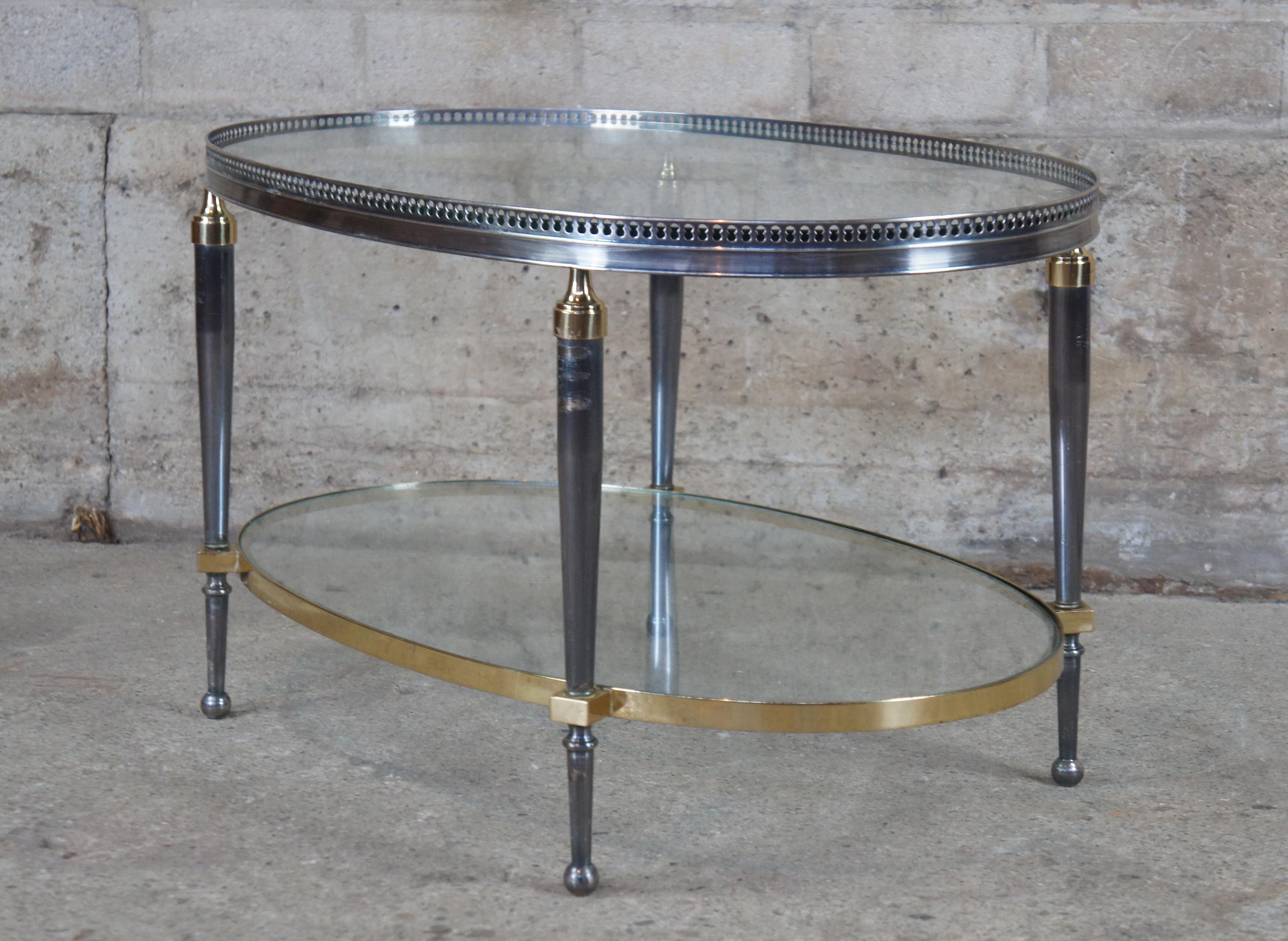 20th Century Trouvailles Hollywood Regency Silver & Brass Oval Glass Top Coffee Table