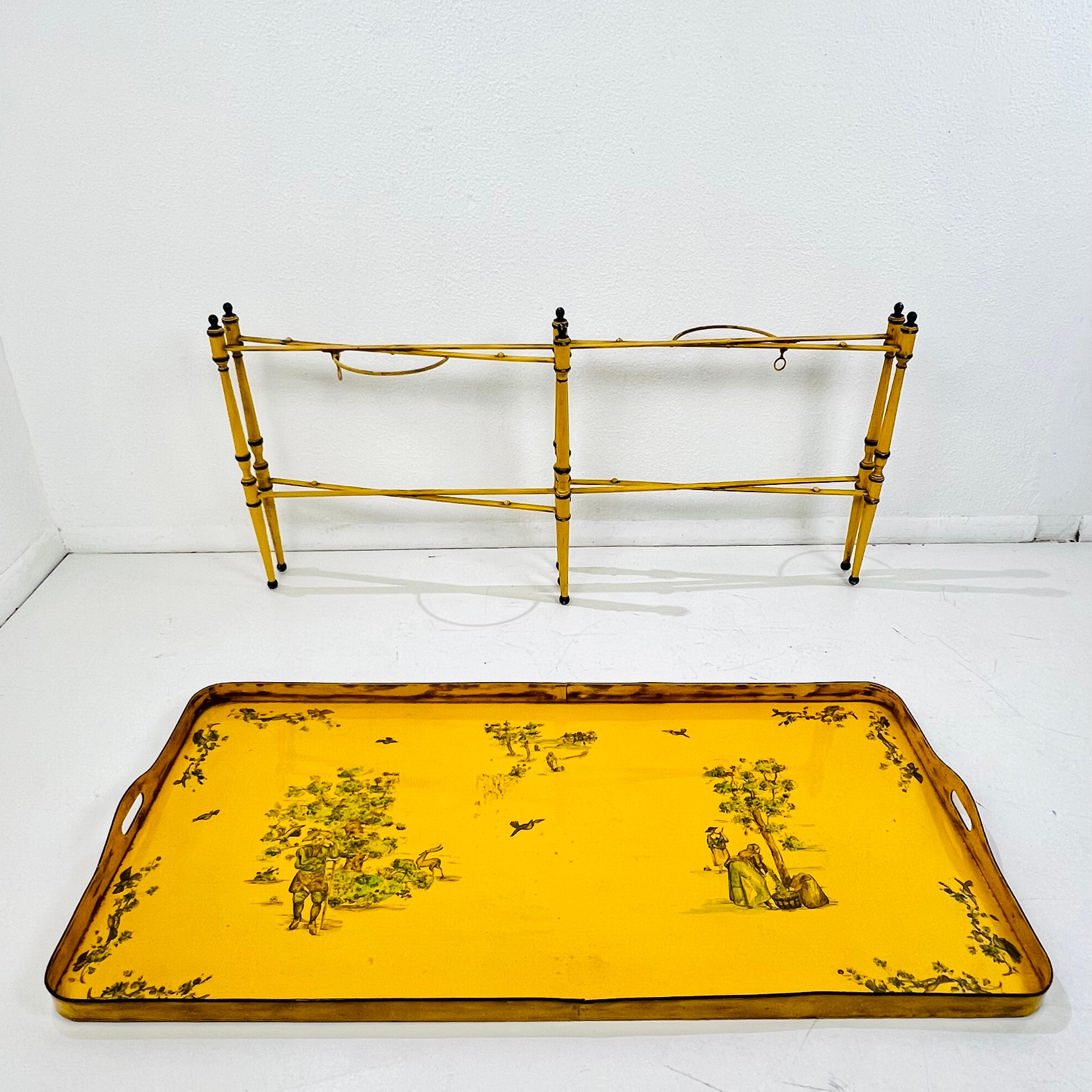 Trouvailles Italian Tole Style Tray Top Table en vente 4