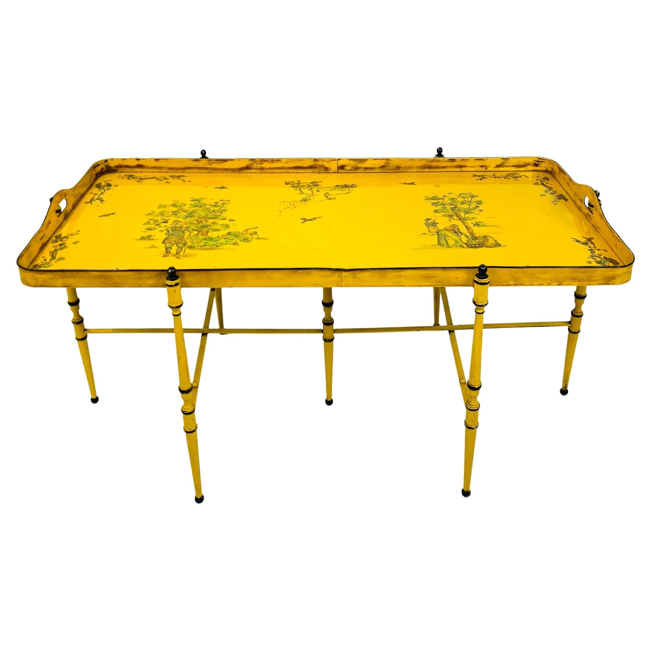 Trouvailles Italian Tole Style Tray Top Table en vente