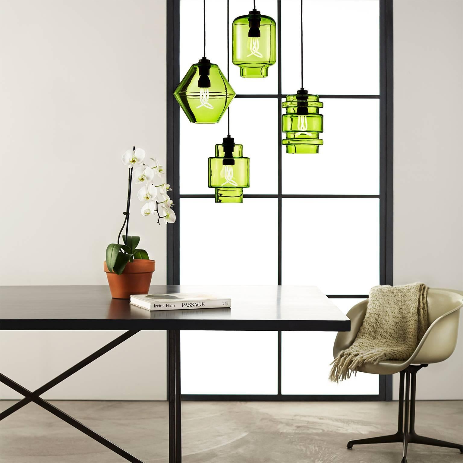 Trove Chartreuse Handblown Modern Glass Pendant Light, Made in the USA For Sale 4