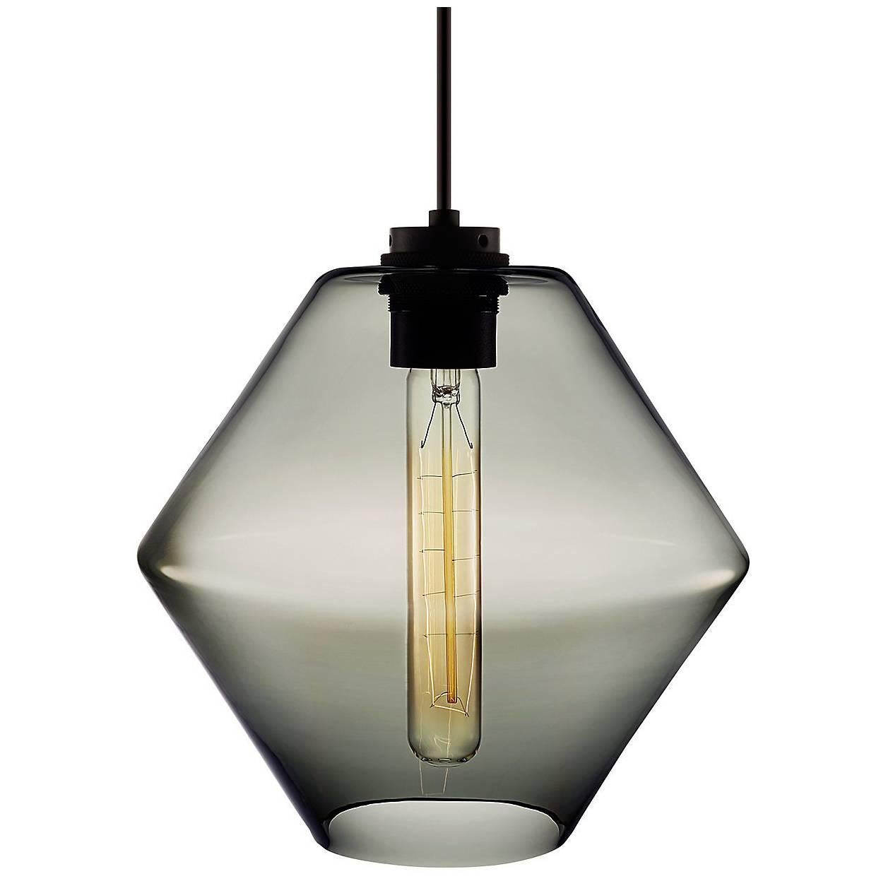 Trove Gray Handblown Modern Glass Pendant Light, Made in the USA For Sale