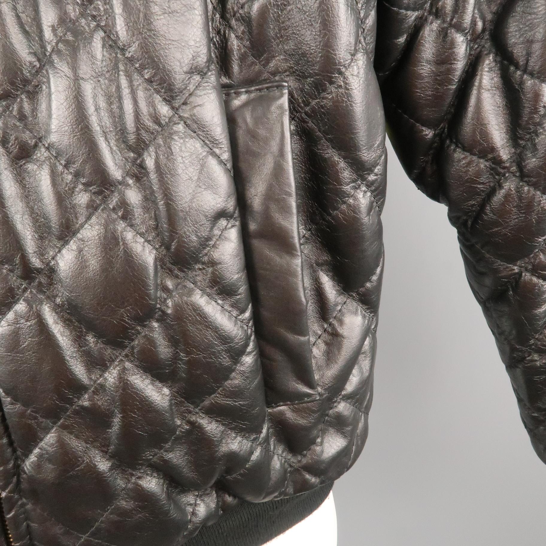 TROY ANICETE 42 Black Quilted Leather Bomber Jacket In Good Condition In San Francisco, CA