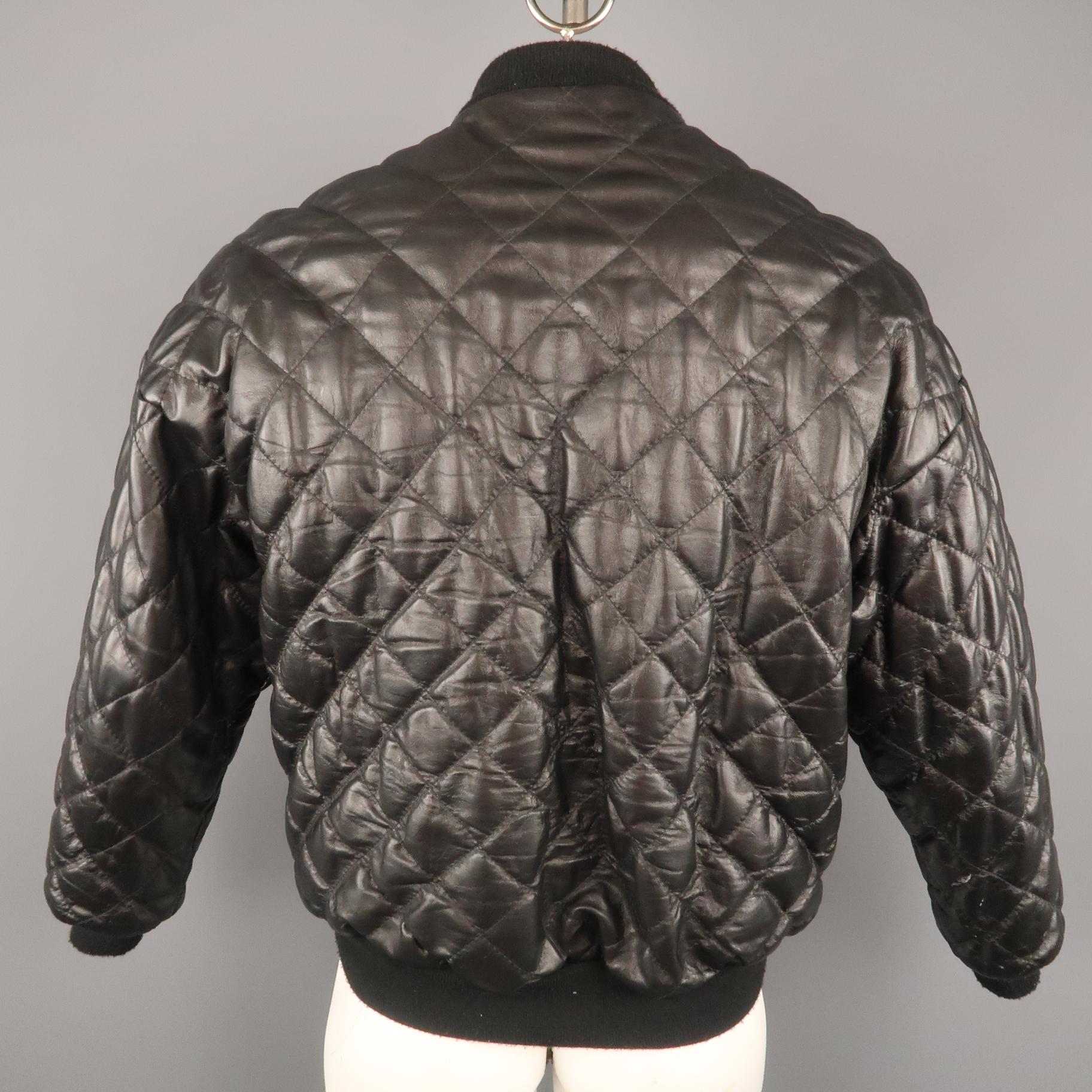 TROY ANICETE 42 Black Quilted Leather Bomber Jacket 1