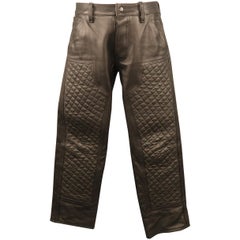 TROY ANICETE Size 28 Black Leather Quilted Patch Biker Pants