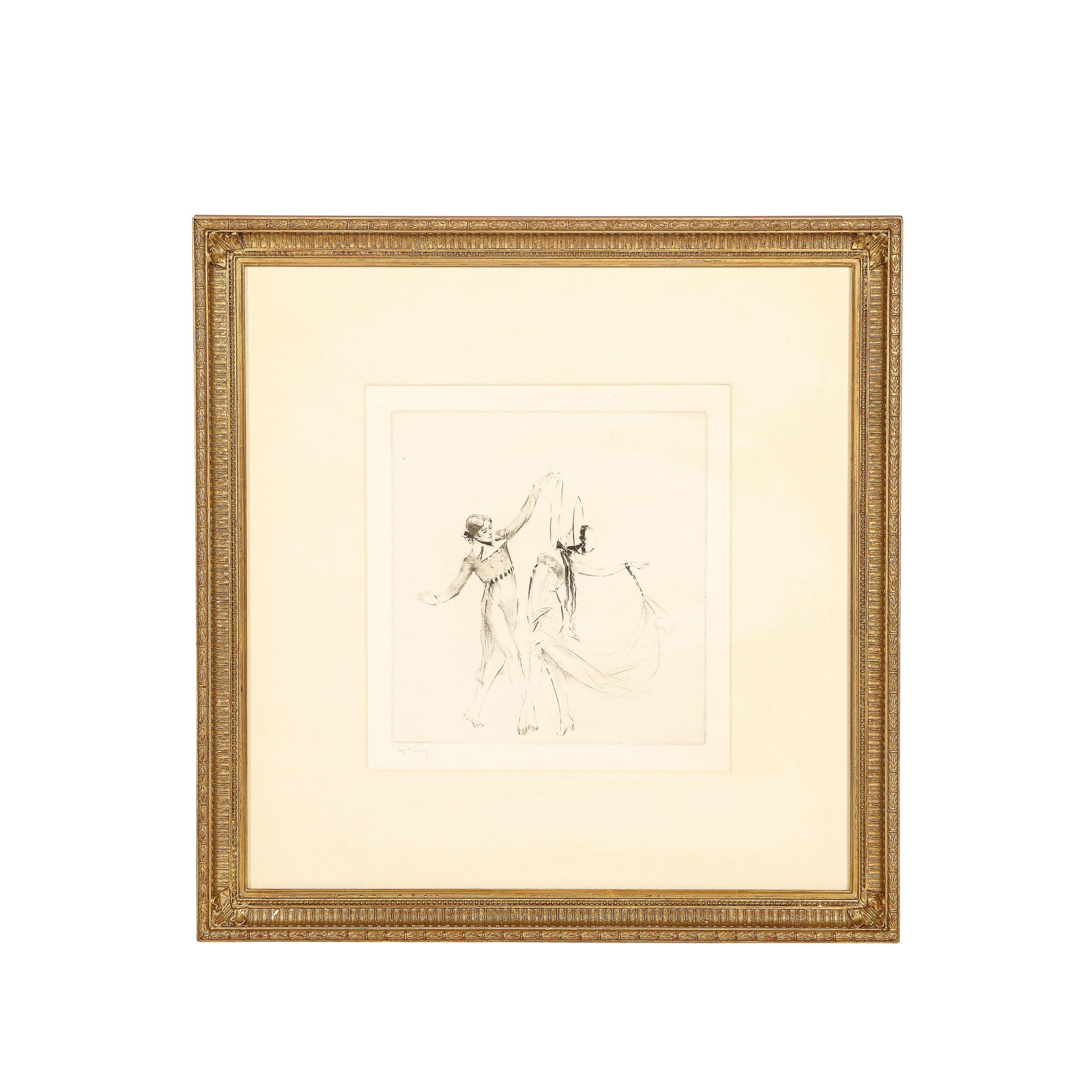 This beautiful dry point/ etching, entitled "Gavotte Pavlowa", was realized by the esteemed American artist Troy Kinney circa 1922. The Gavotte Pavlova was introduced to an American audience around 1915 by ballet star Anna Pavlova (1881-1931 born