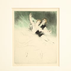 Lopokovana et Niginski dans « Les Sylphides », pointe sèche colorée signée Troy Kinney