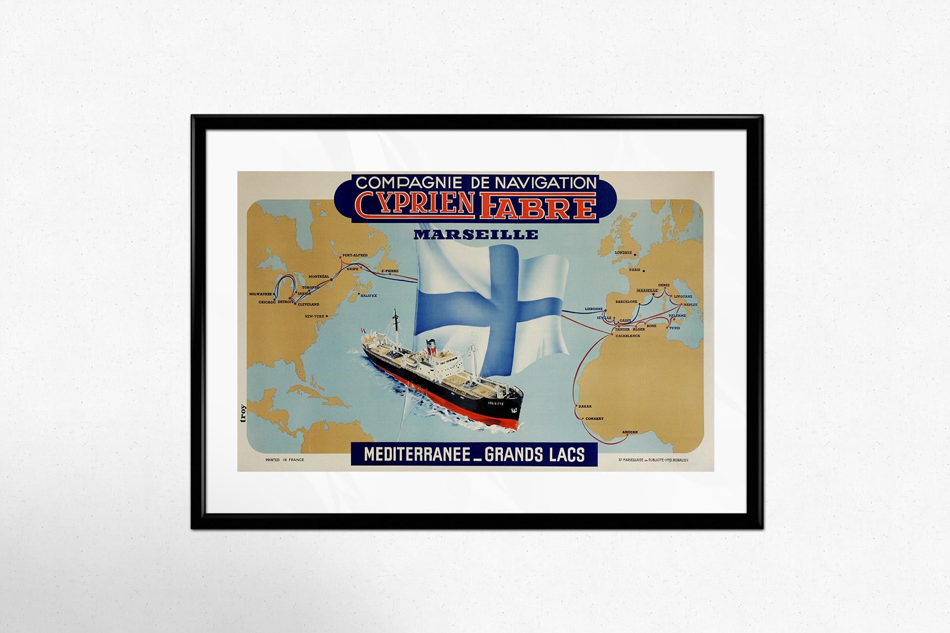 Original 1950 Reiseplakat Cyprien Fabre Europa, Afrika und Amerika im Angebot 2