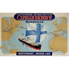 Original 1950 travel poster Cyprien Fabre Europe, Africa, and the America