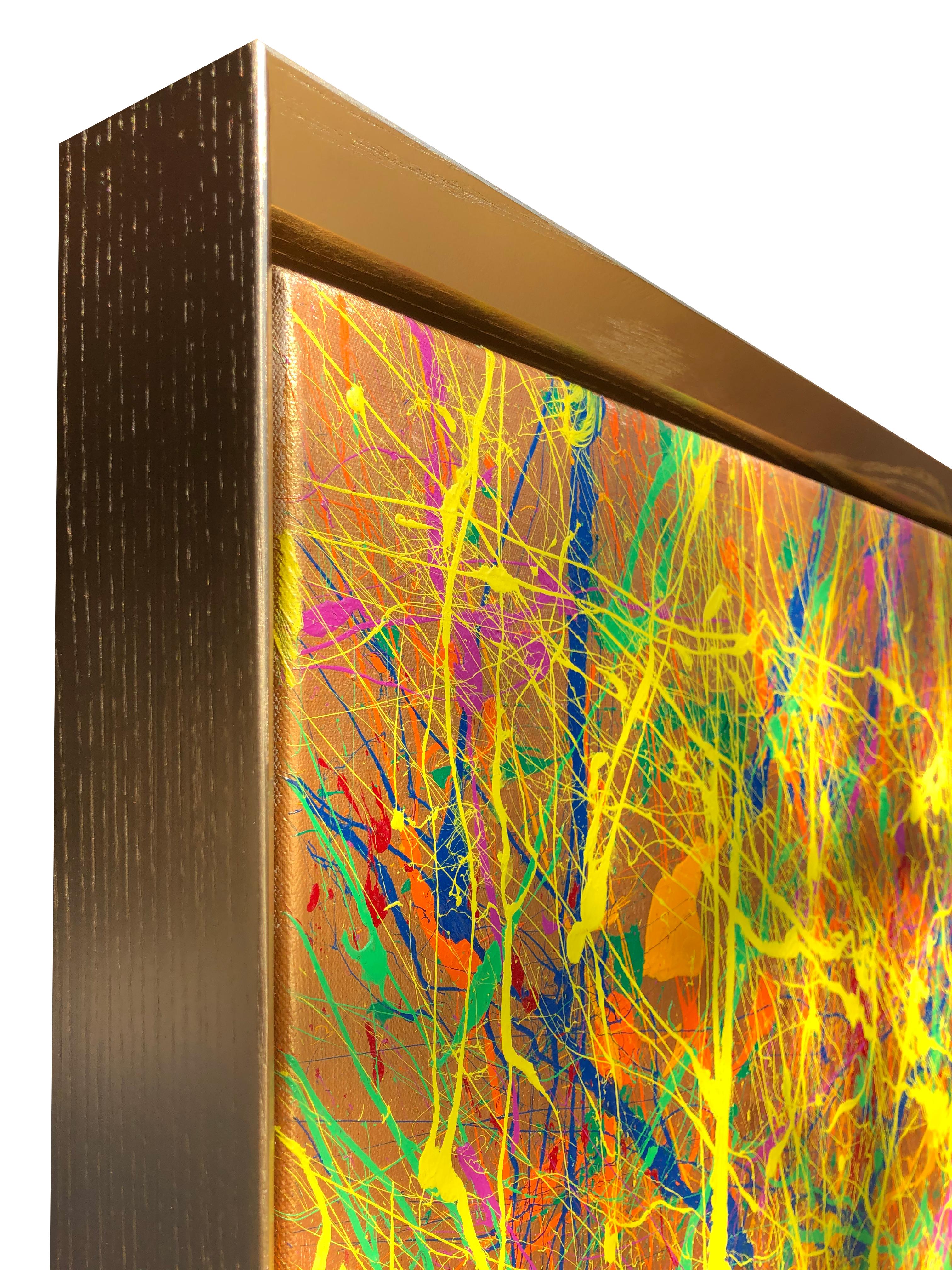 Electric Brainwave By Troy Smith With Gilt Frame Fine Art Abstract Art - Gold Abstract Painting by Troy Smith Studio