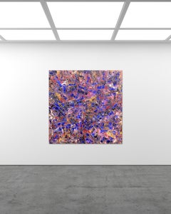 Blue On Black Abstract Painting, Acrylic on Canvas, 60x60 Inches, Unframed