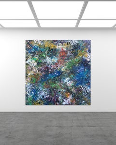 Stained Glass Abstract Painting, Acrylic on Canvas, 79x79 Inches, Unframed, Huge