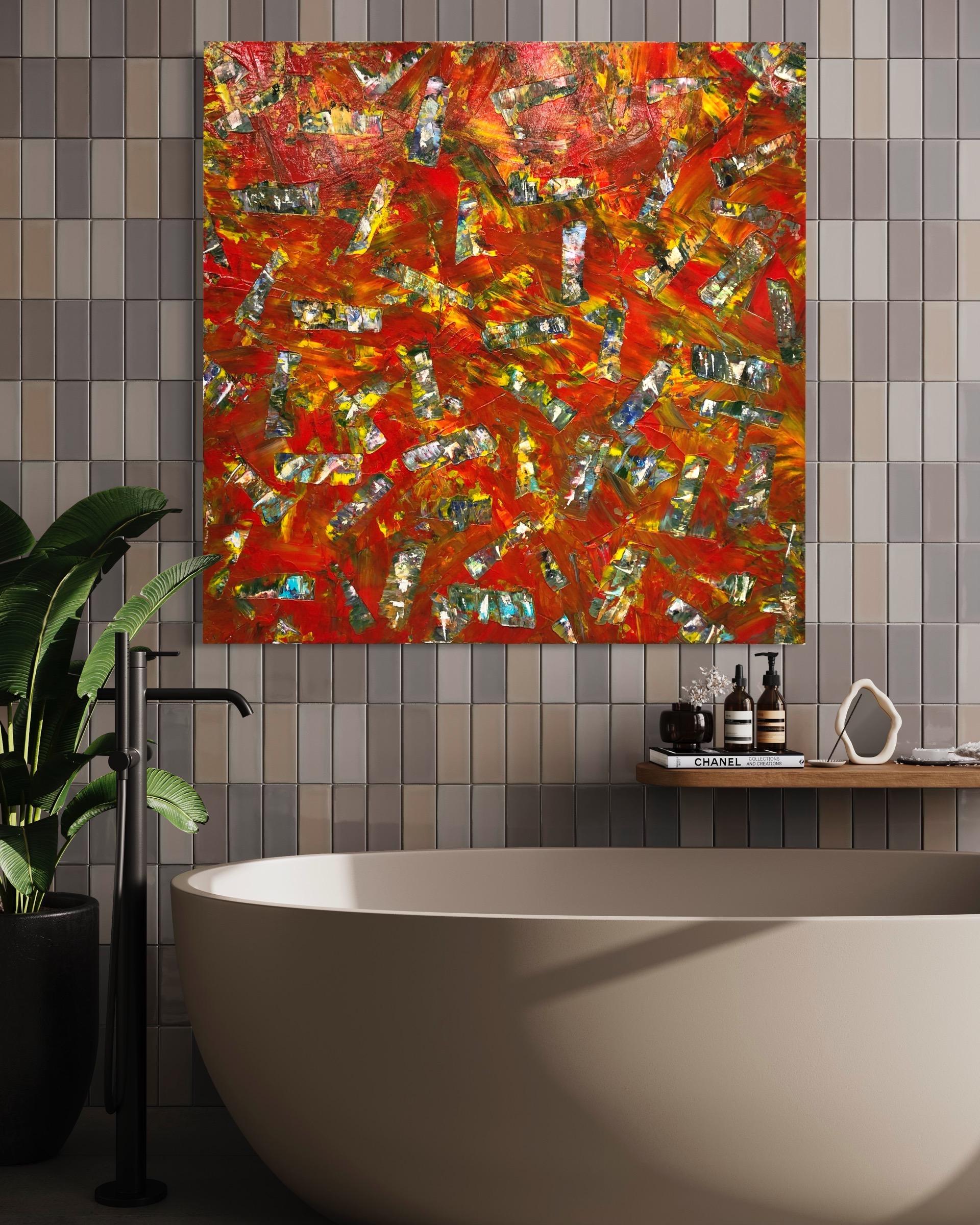 Pintura Acrílica Contemporánea Brasa Ardiente Sobre Lienzo en venta 6