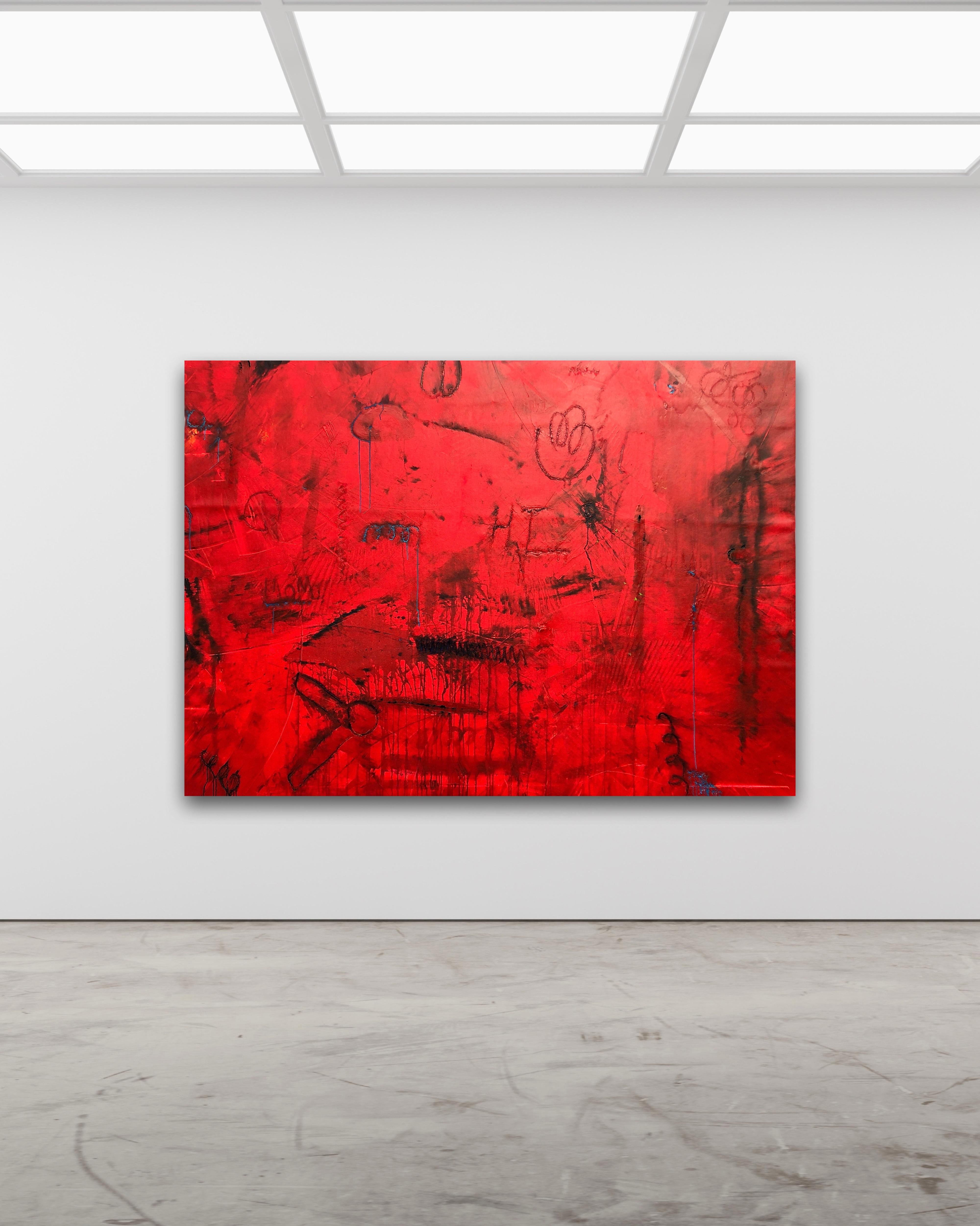 Peinture rouge contemporaine Primitive Power By Troy Smith - Painting de Troy Smith Studio