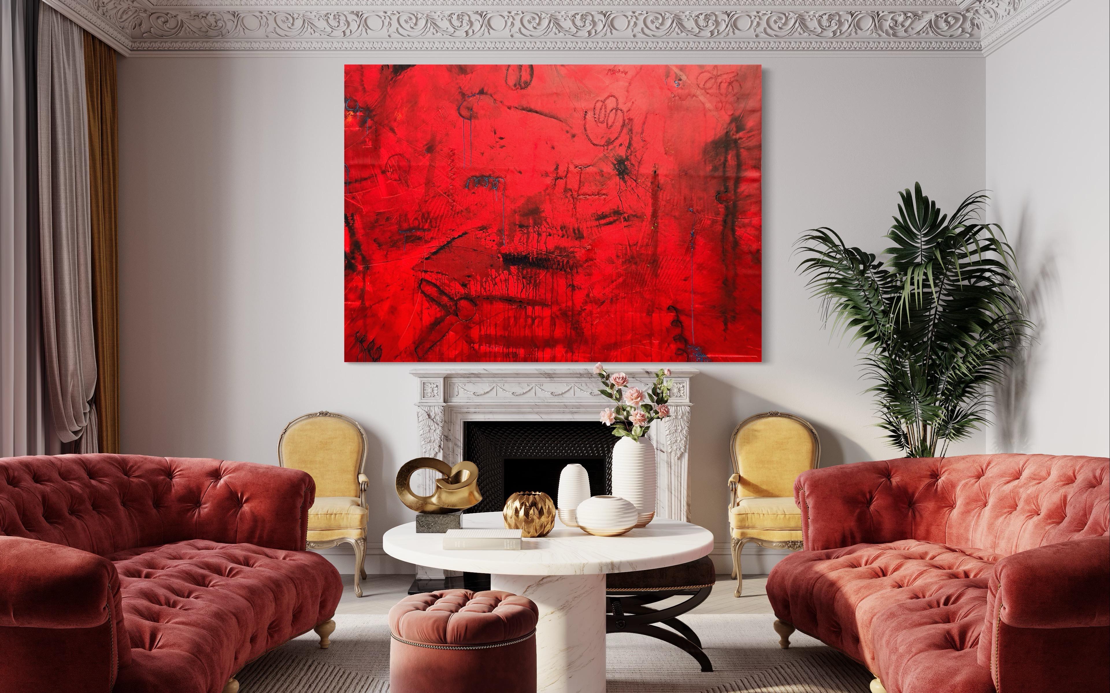 Peinture rouge contemporaine Primitive Power By Troy Smith en vente 1