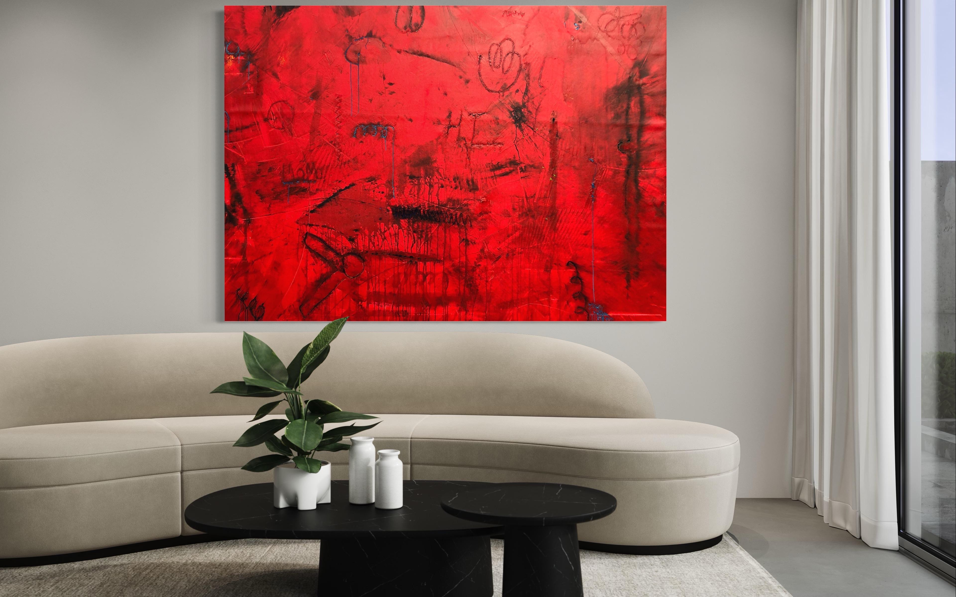 Peinture rouge contemporaine Primitive Power By Troy Smith en vente 3