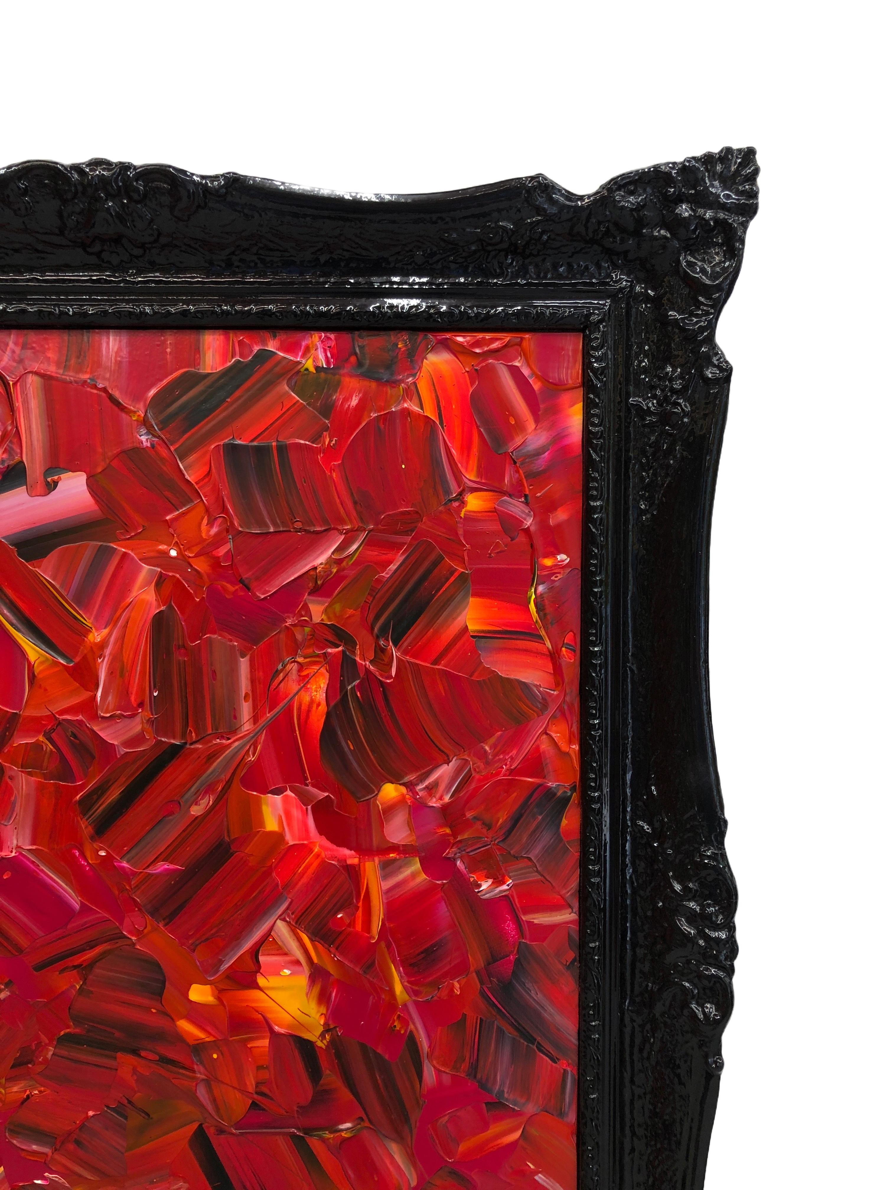 Cowboy Sunset By Troy Smith Acrylic On Birch Panel Custom Black Lacquer Frame For Sale 5