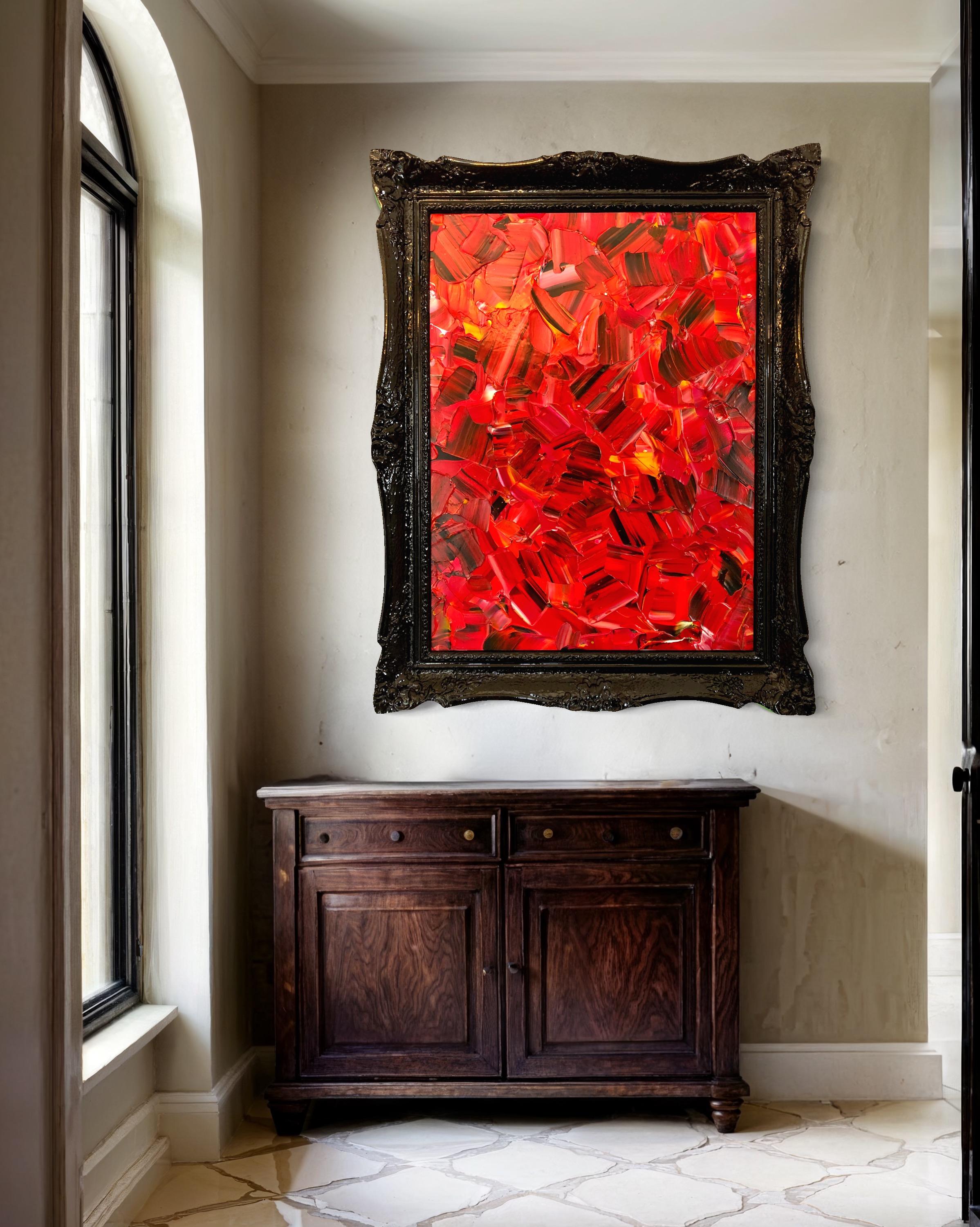 Cowboy Sunset By Troy Smith Acrylic On Birch Panel Custom Black Lacquer Frame For Sale 9
