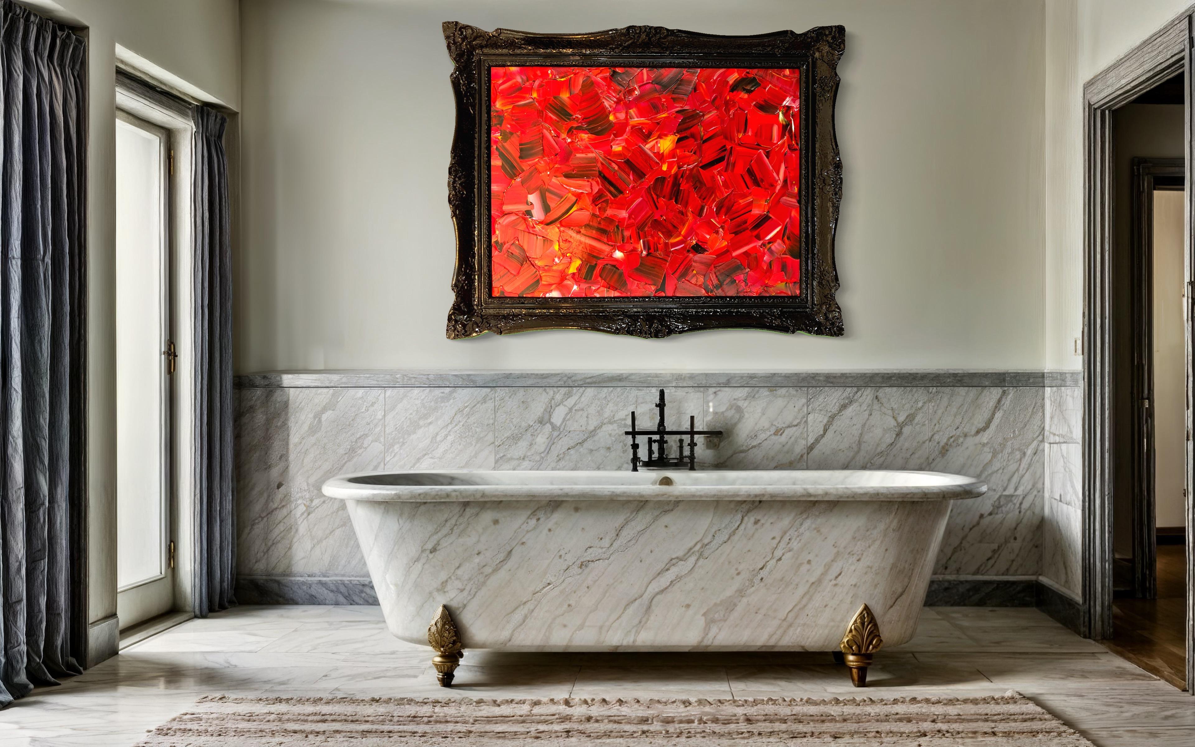 Cowboy Sunset By Troy Smith Acrylic On Birch Panel Custom Black Lacquer Frame - Abstract Painting by Troy Smith Studio