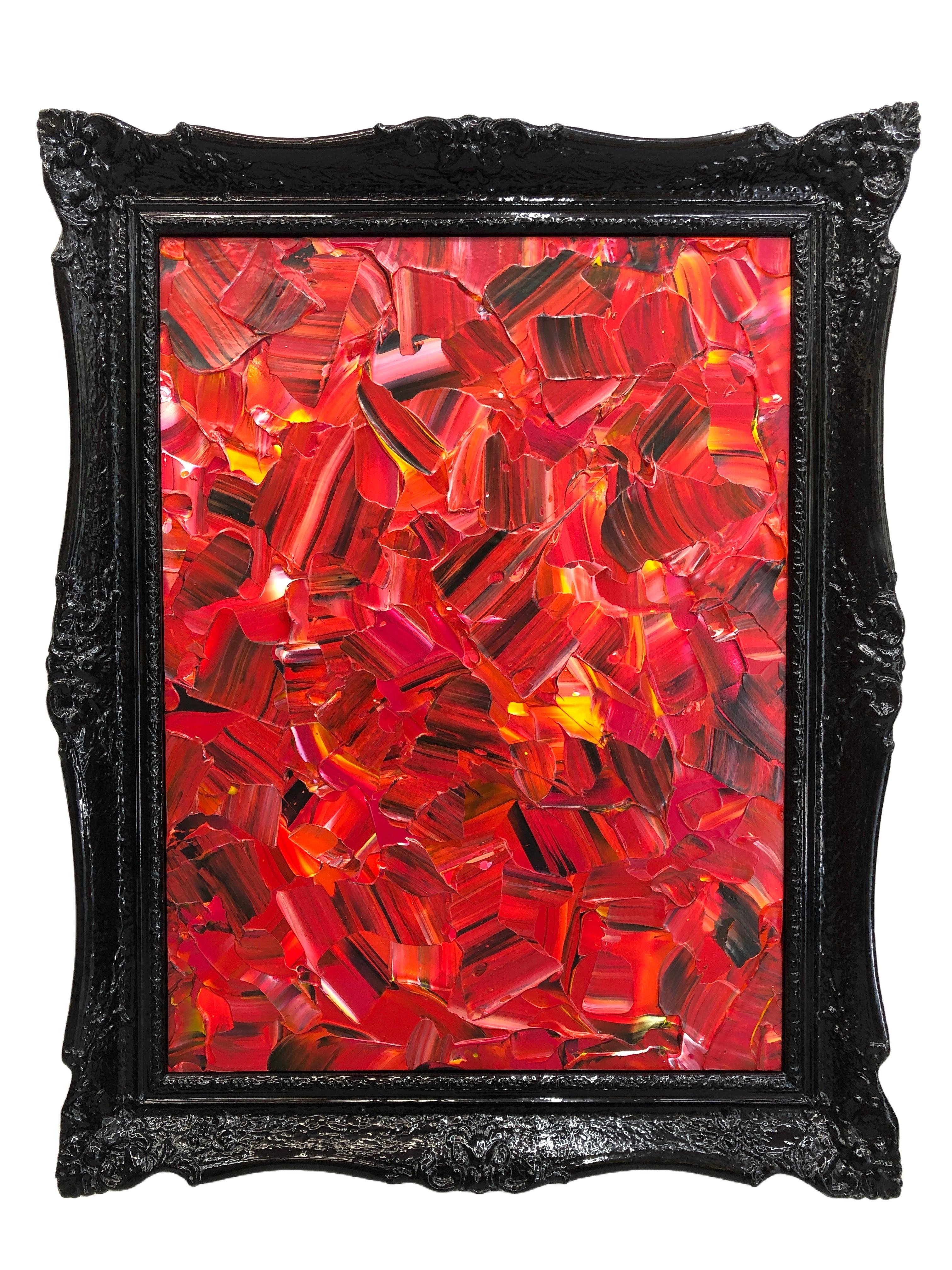 Cowboy Sunset By Troy Smith Acrylic On Birch Panel Custom Black Lacquer Frame - Brown Abstract Painting by Troy Smith Studio