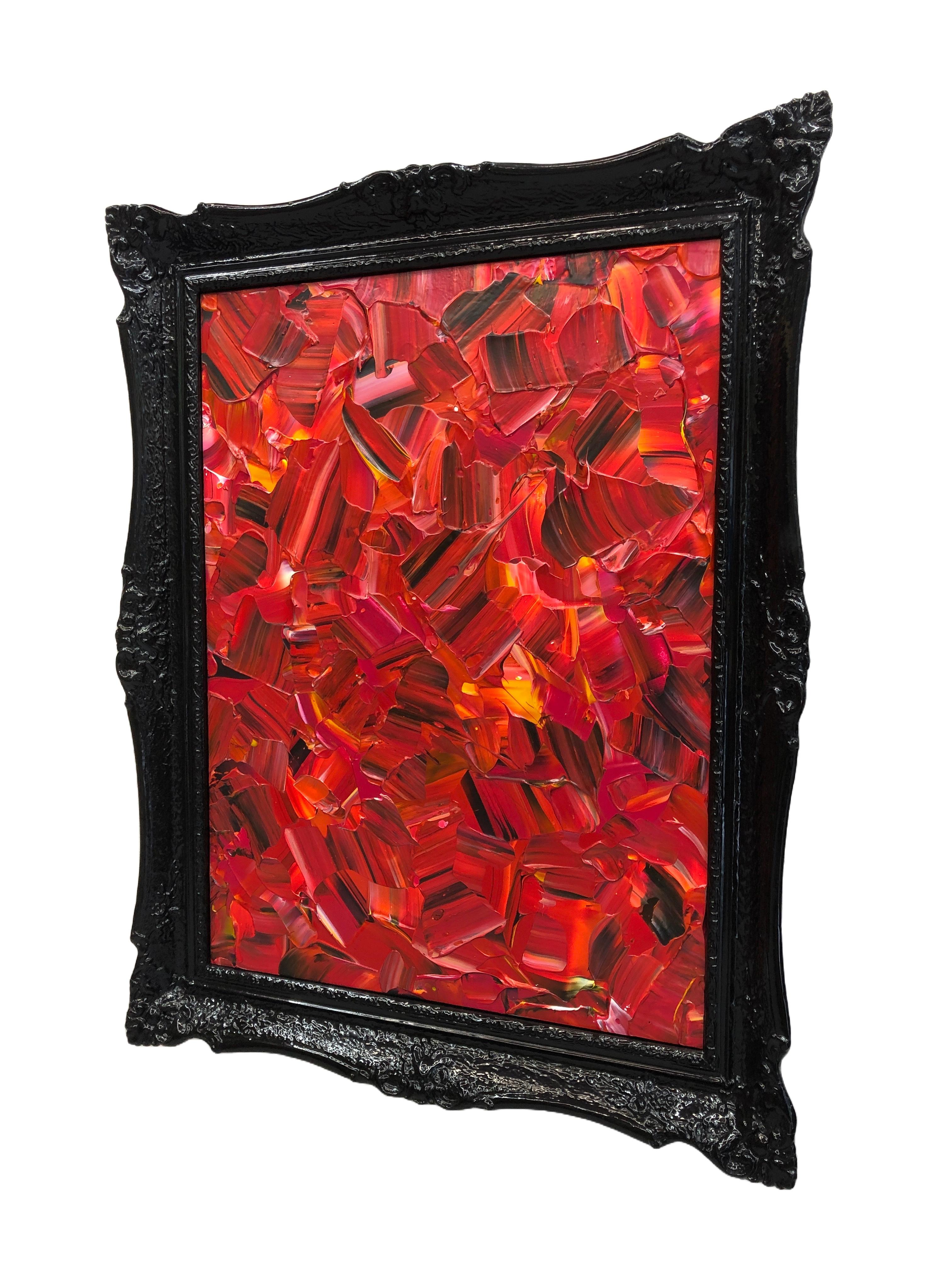 Cowboy Sunset By Troy Smith Acrylic On Birch Panel Custom Black Lacquer Frame For Sale 1