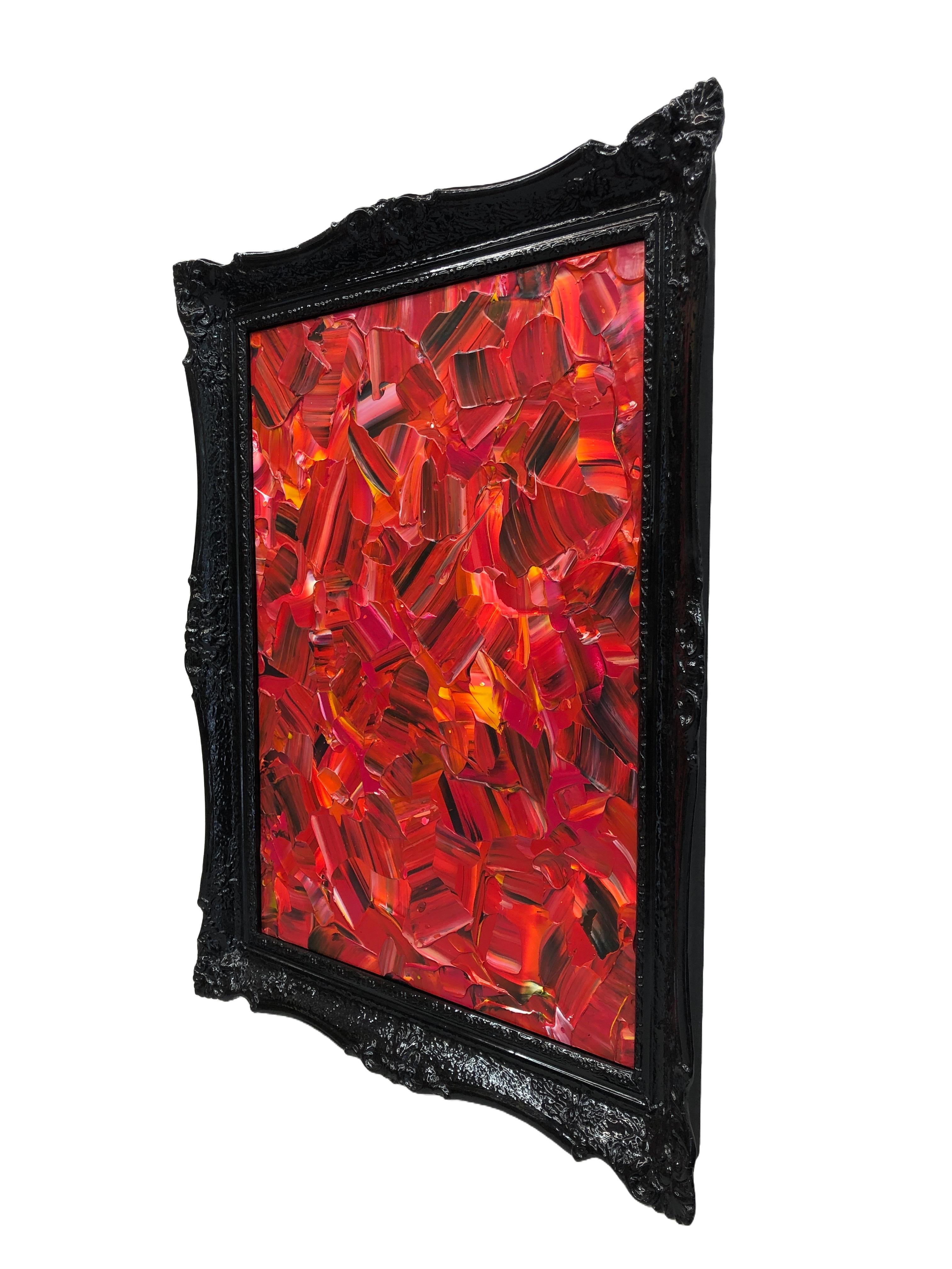 Cowboy Sunset By Troy Smith Acrylic On Birch Panel Custom Black Lacquer Frame For Sale 3