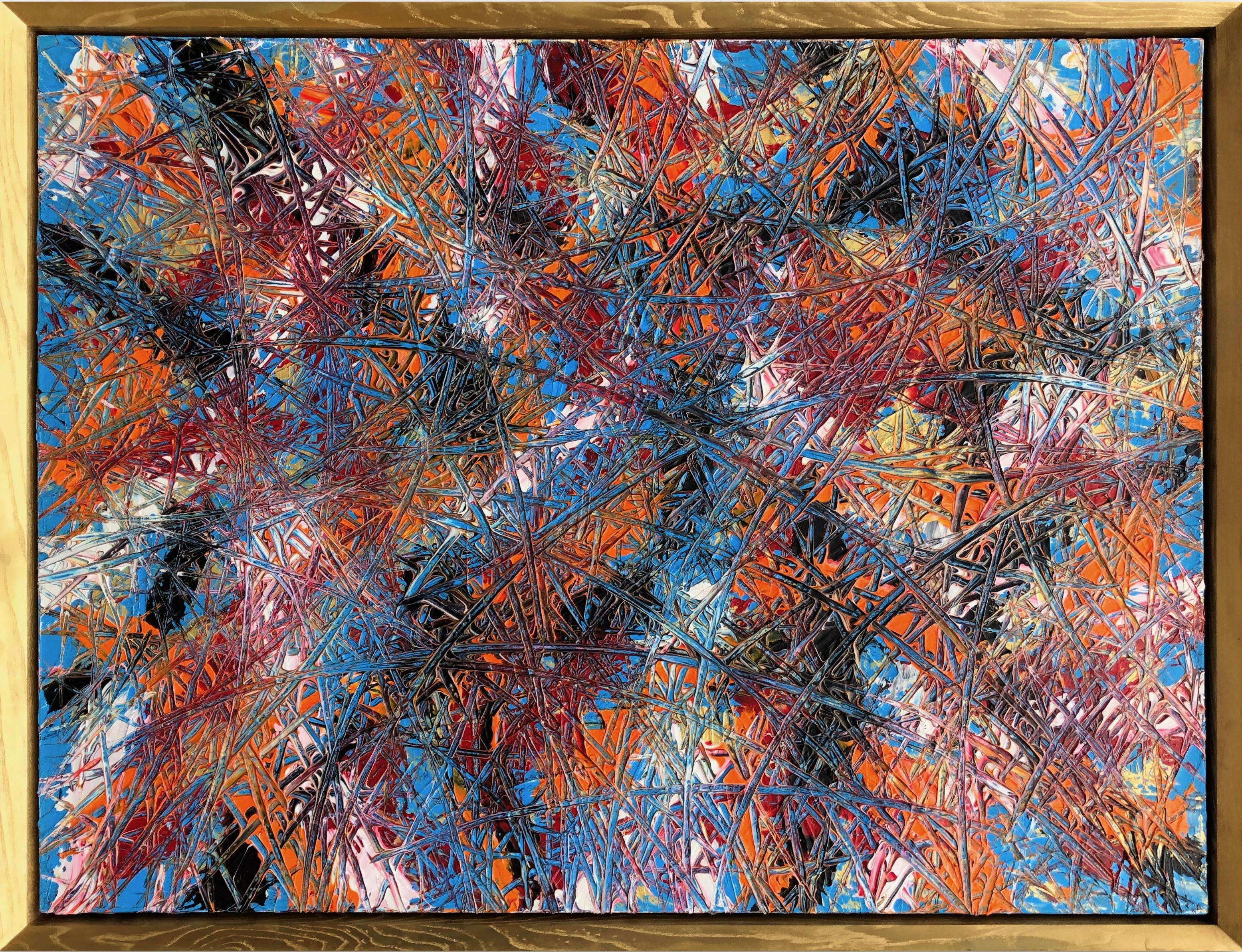 So I’ve Been Told Abstract Painting on Canvas, 2019, Gilded Frame, 38x50 Inches
