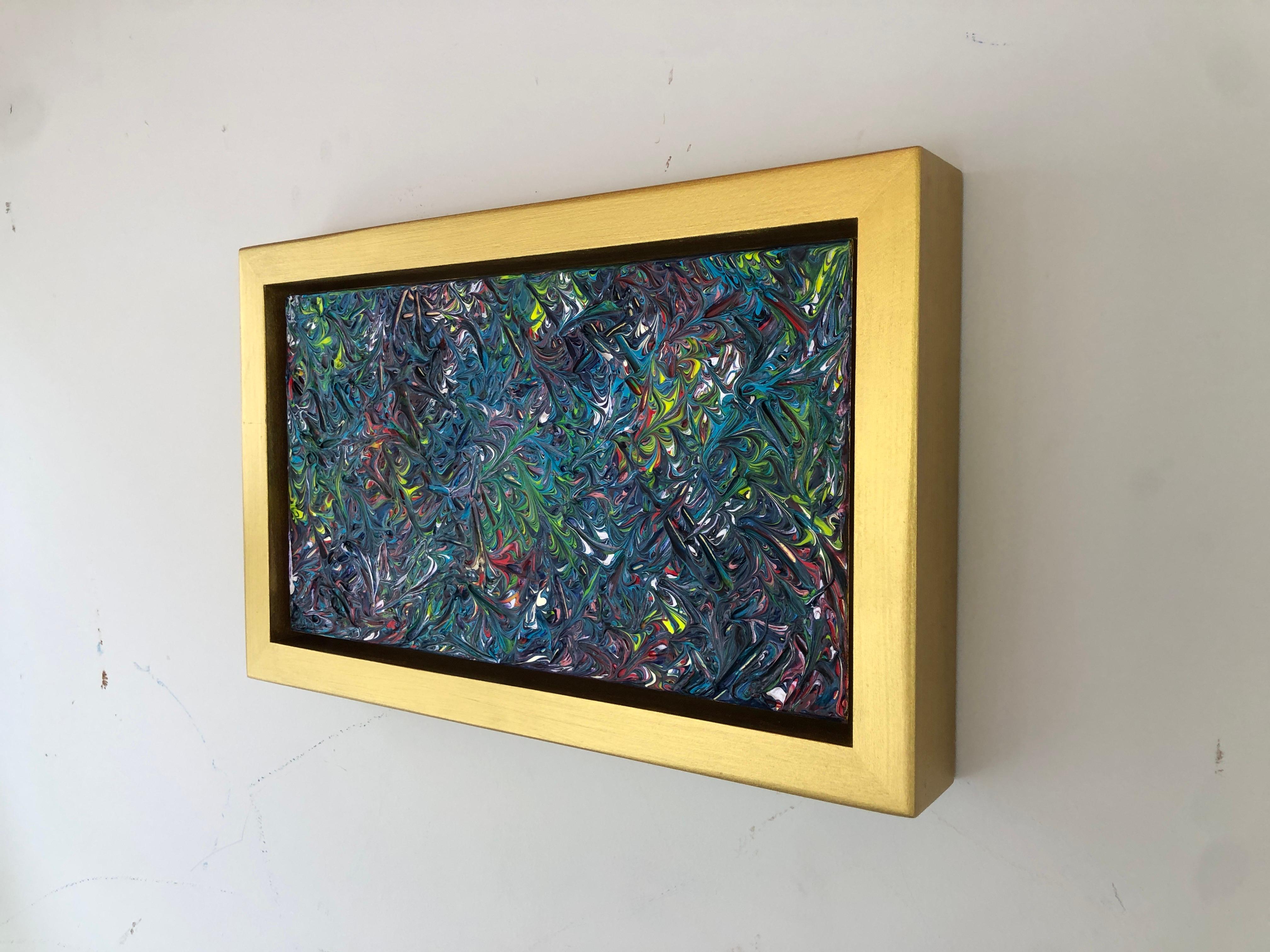 Pintura Verano Tropical Por Troy Smith Acrílico Sobre Panel De Abedul Marco Dorado Oro en venta 1