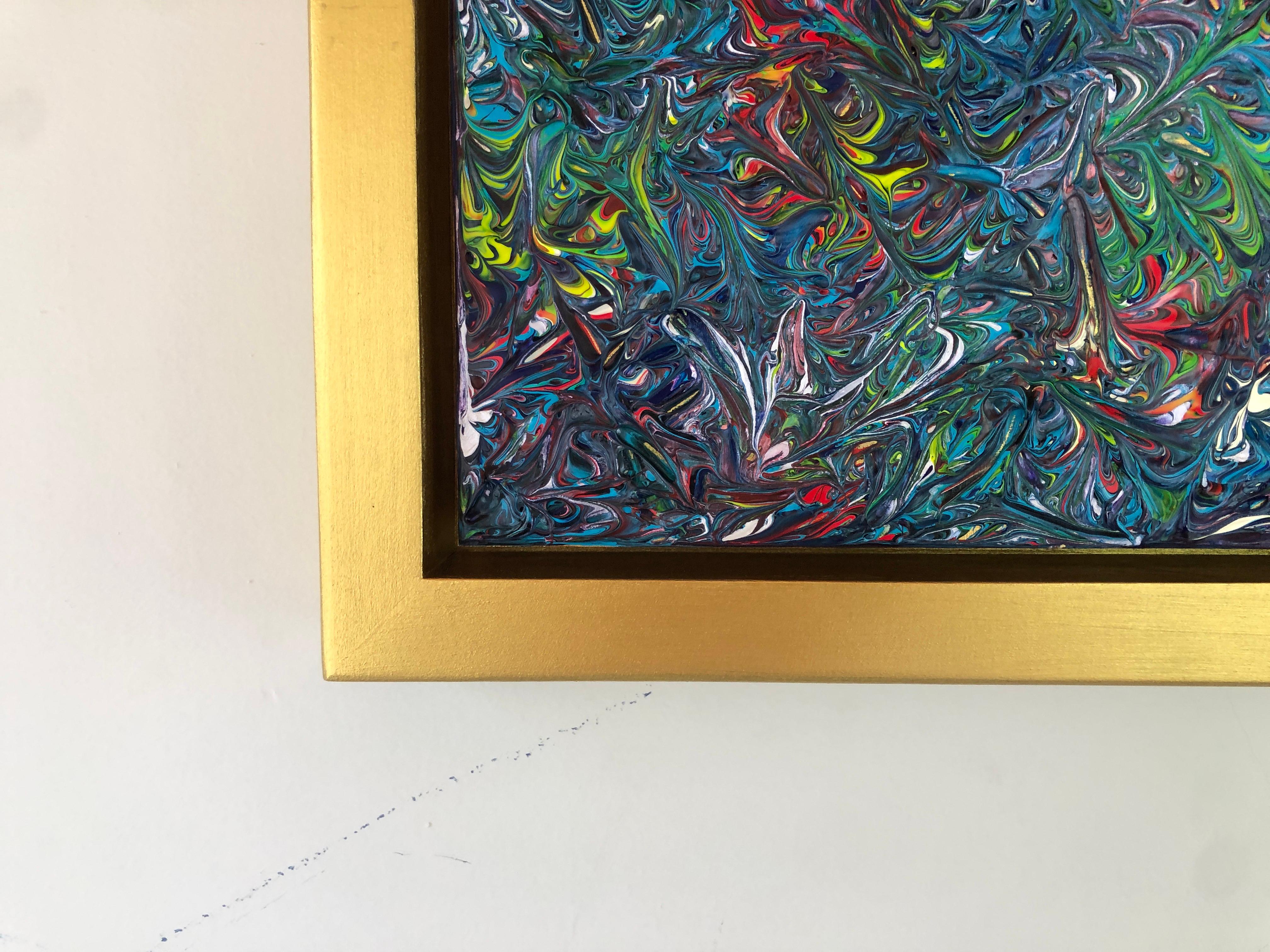Pintura Verano Tropical Por Troy Smith Acrílico Sobre Panel De Abedul Marco Dorado Oro en venta 2