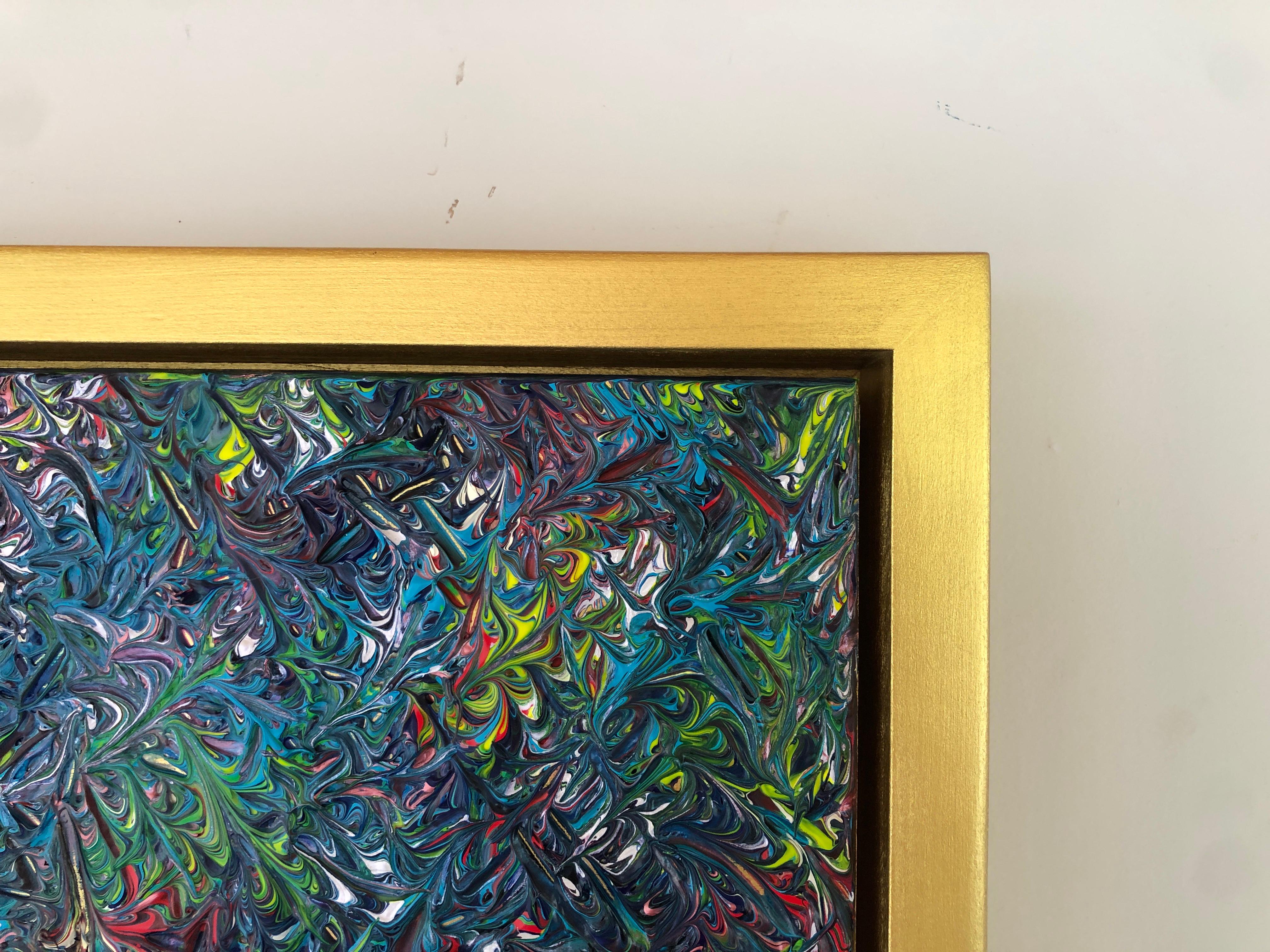 Pintura Verano Tropical Por Troy Smith Acrílico Sobre Panel De Abedul Marco Dorado Oro en venta 3