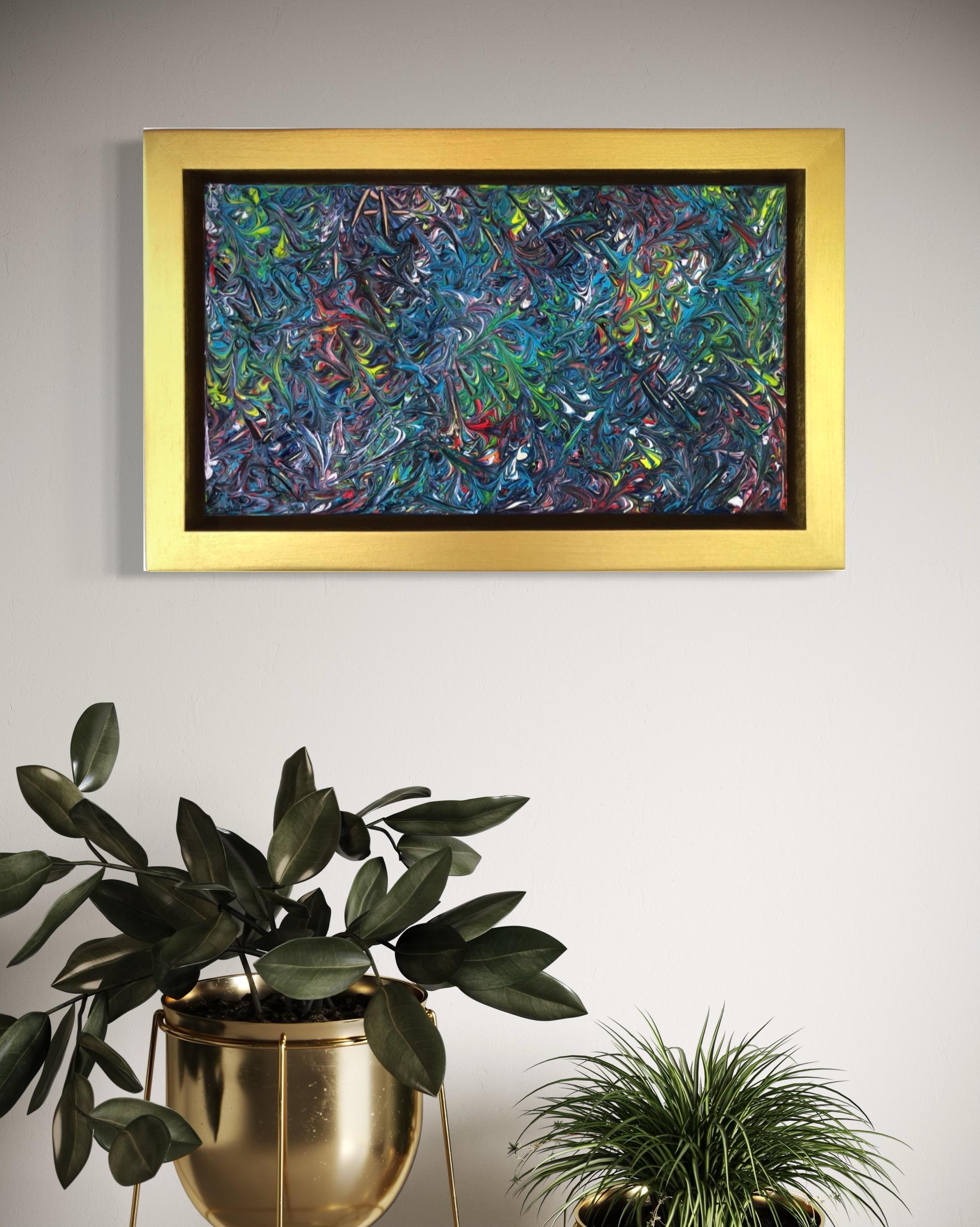 Pintura Verano Tropical Por Troy Smith Acrílico Sobre Panel De Abedul Marco Dorado Oro en venta 8
