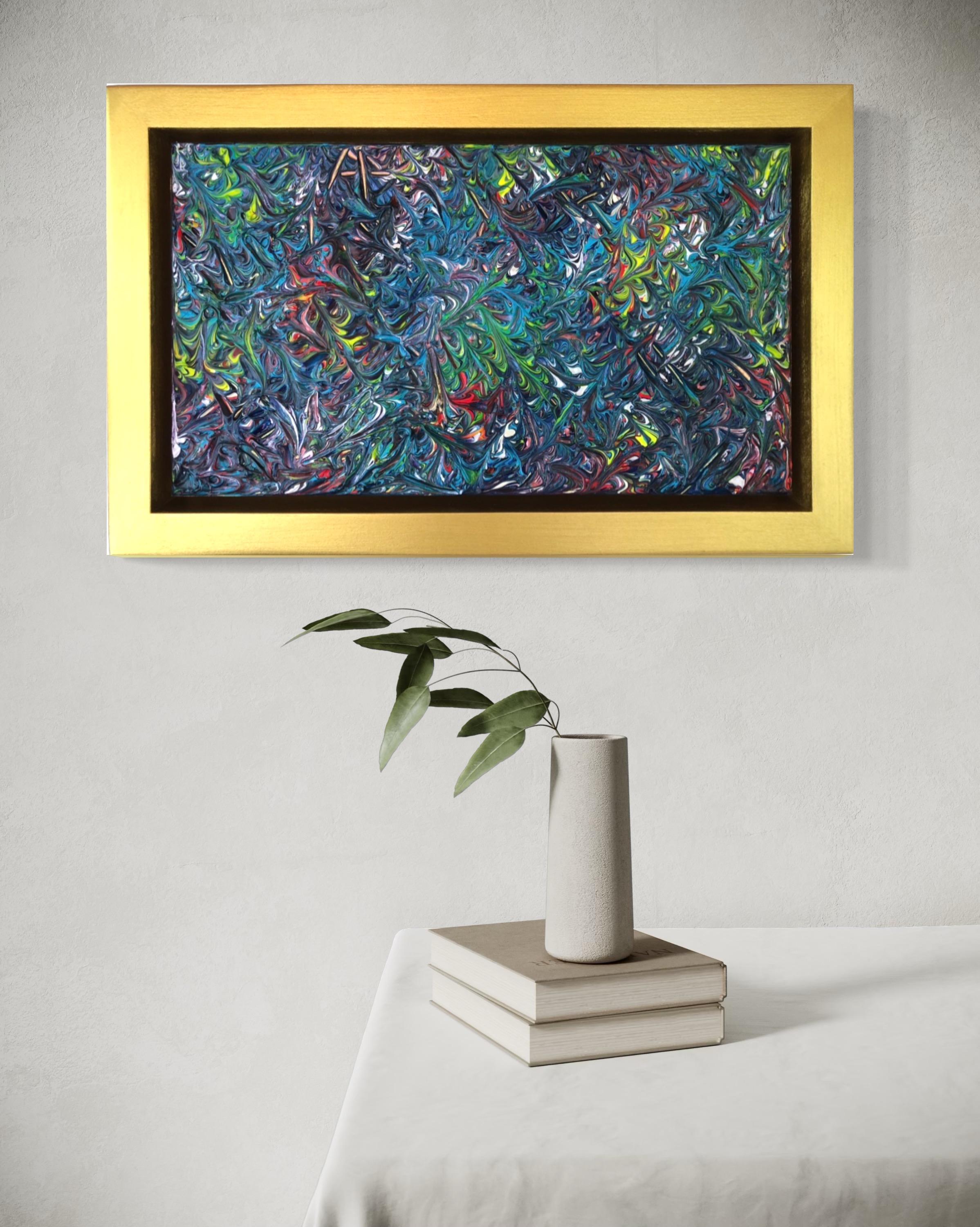 Pintura Verano Tropical Por Troy Smith Acrílico Sobre Panel De Abedul Marco Dorado Oro en venta 9
