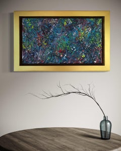 Peinture d'été tropicale de Troy Smith acrylique sur panneau de bouleau avec cadre doré