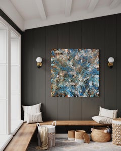 True Blue Abstract Painting on Canvas, Acrylic, 21st Century, Unframed