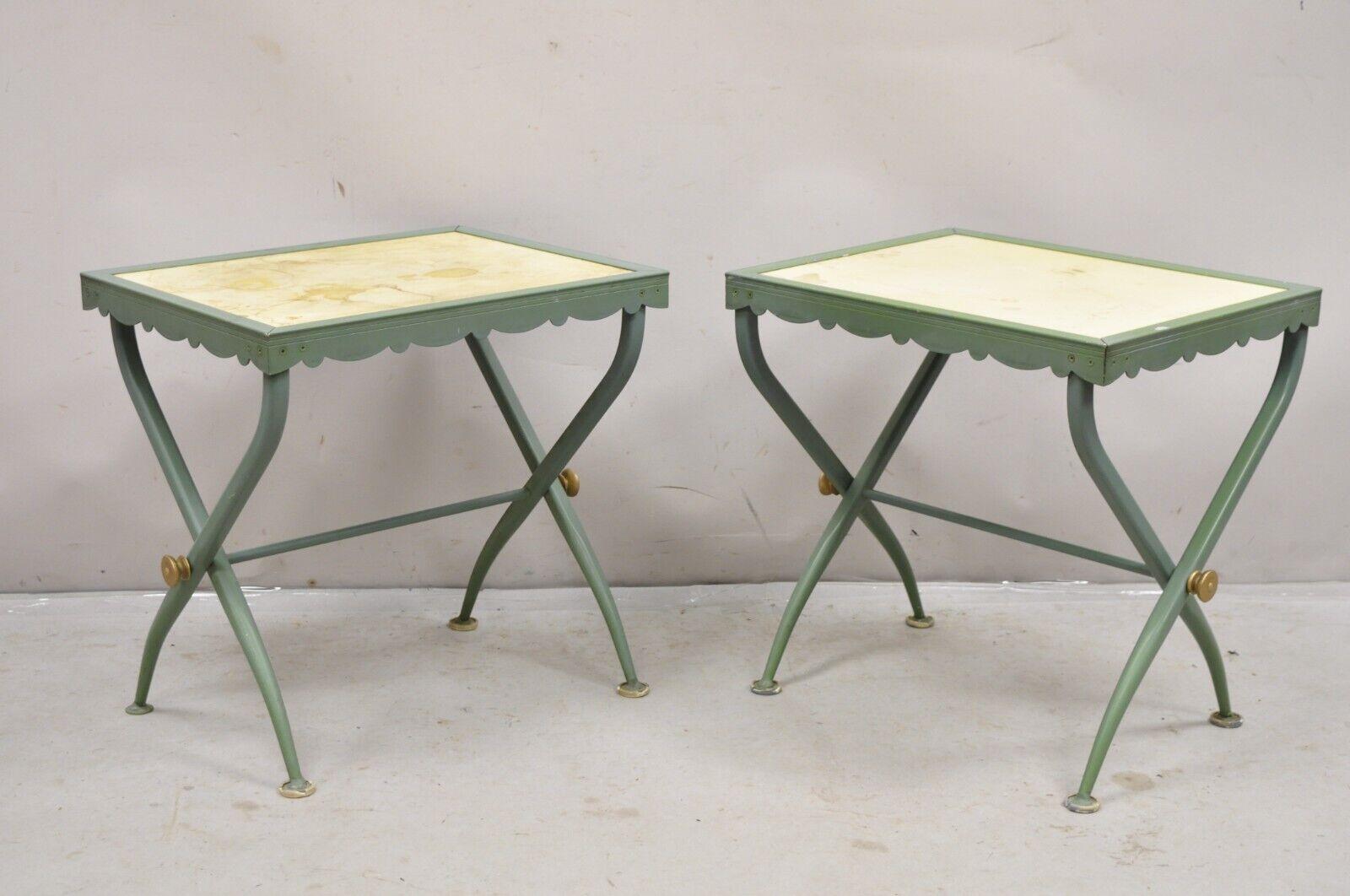 Troy Sunshade Hollywood Regency Curule X-Frame Aluminum Patio Side Tables - Pair For Sale 8