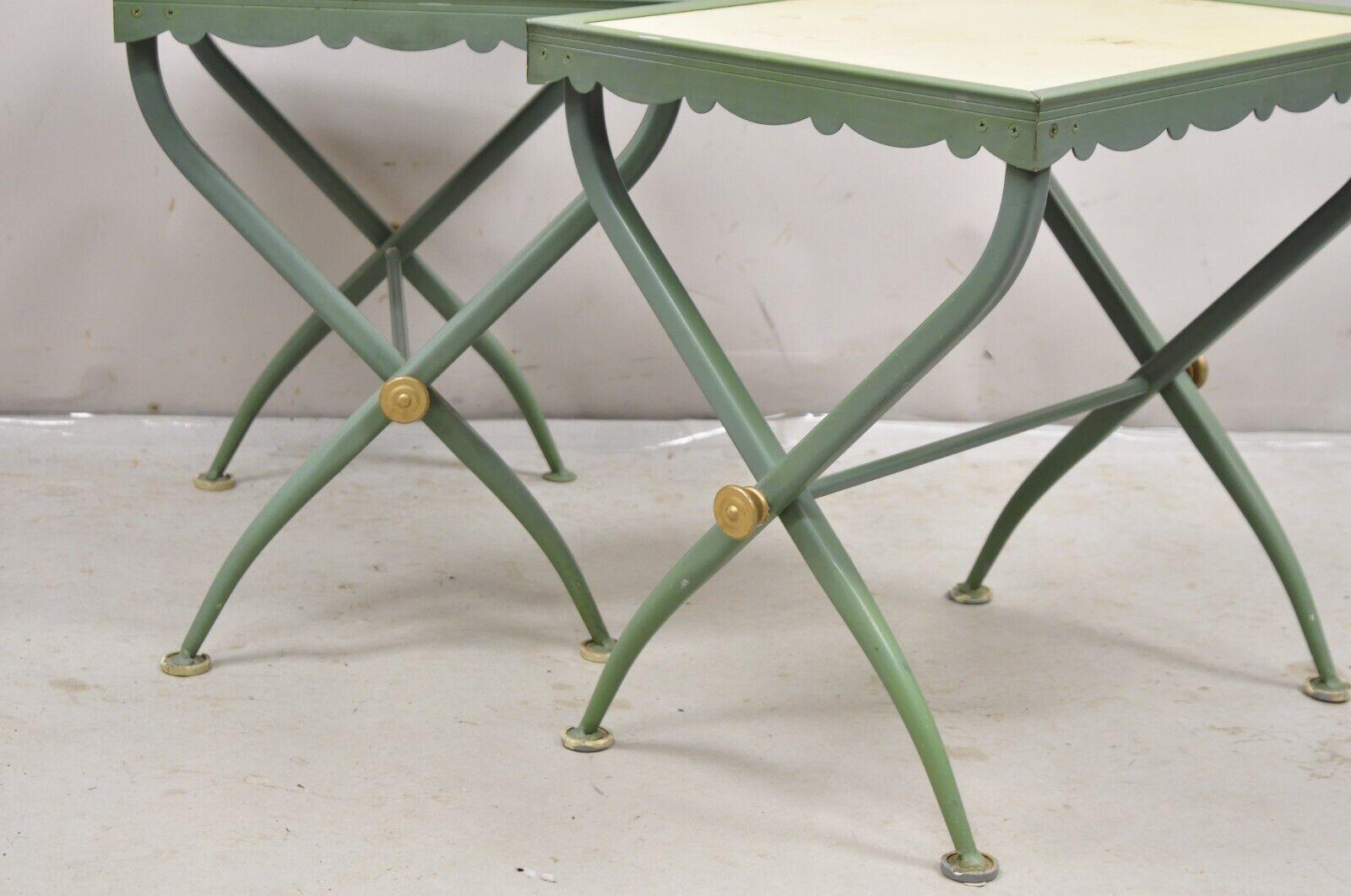 Mid-20th Century Troy Sunshade Hollywood Regency Curule X-Frame Aluminum Patio Side Tables - Pair For Sale